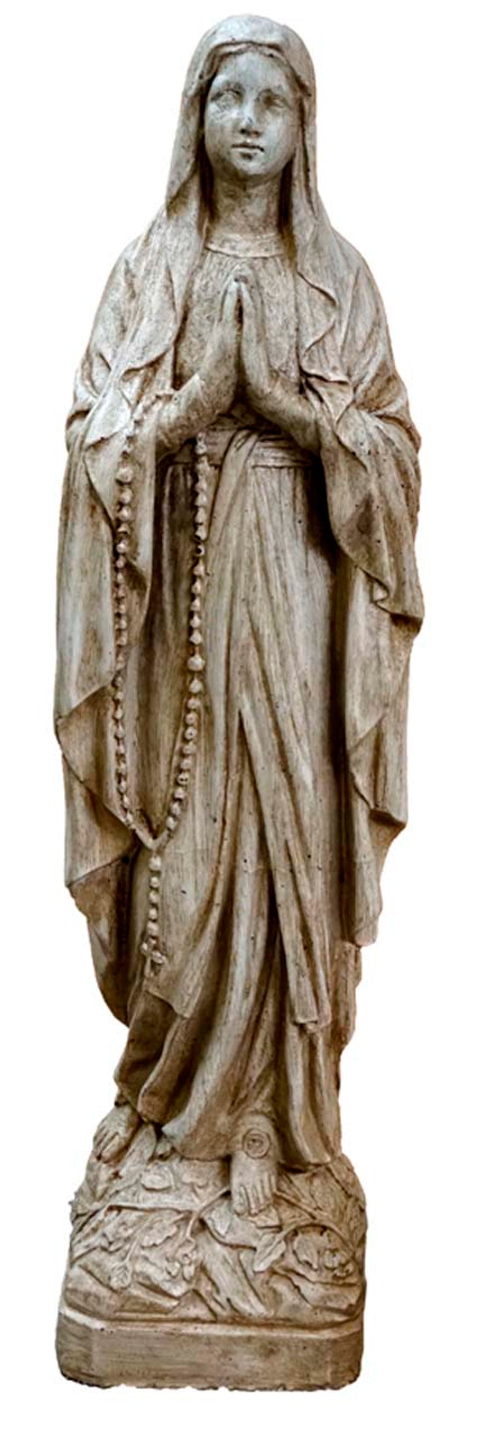 Lady of Lourdes Statue Aged Pine