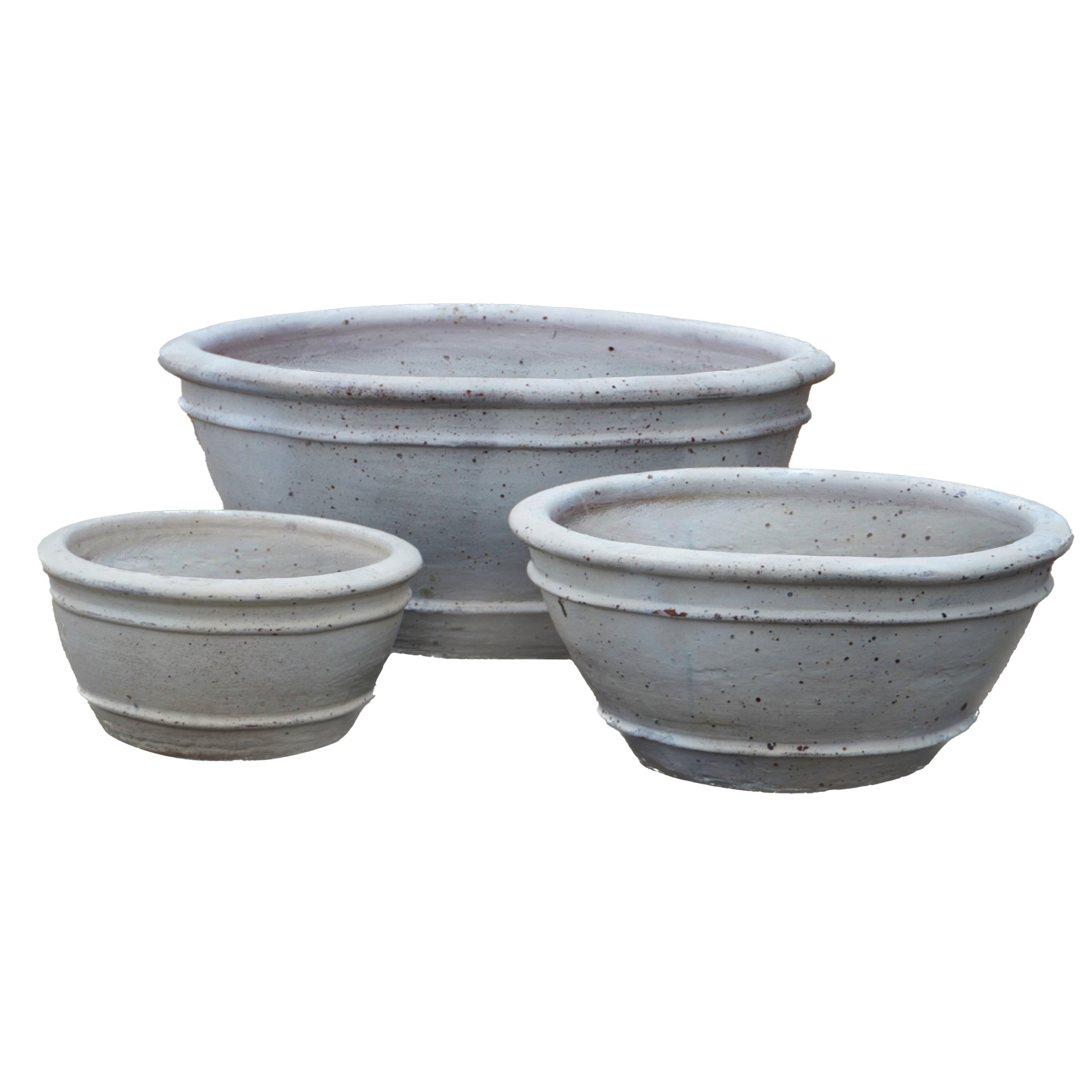 1-729R20FS - Matte White Rustic Low Bowl Ceramic Planter - FREE SHIPPING