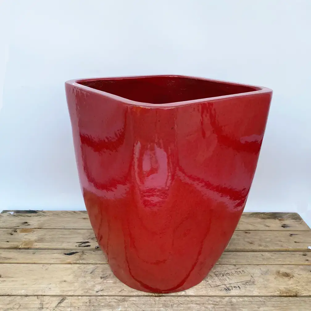 large red outdoor plant pots Bright Red Modern Tapered Square Planter