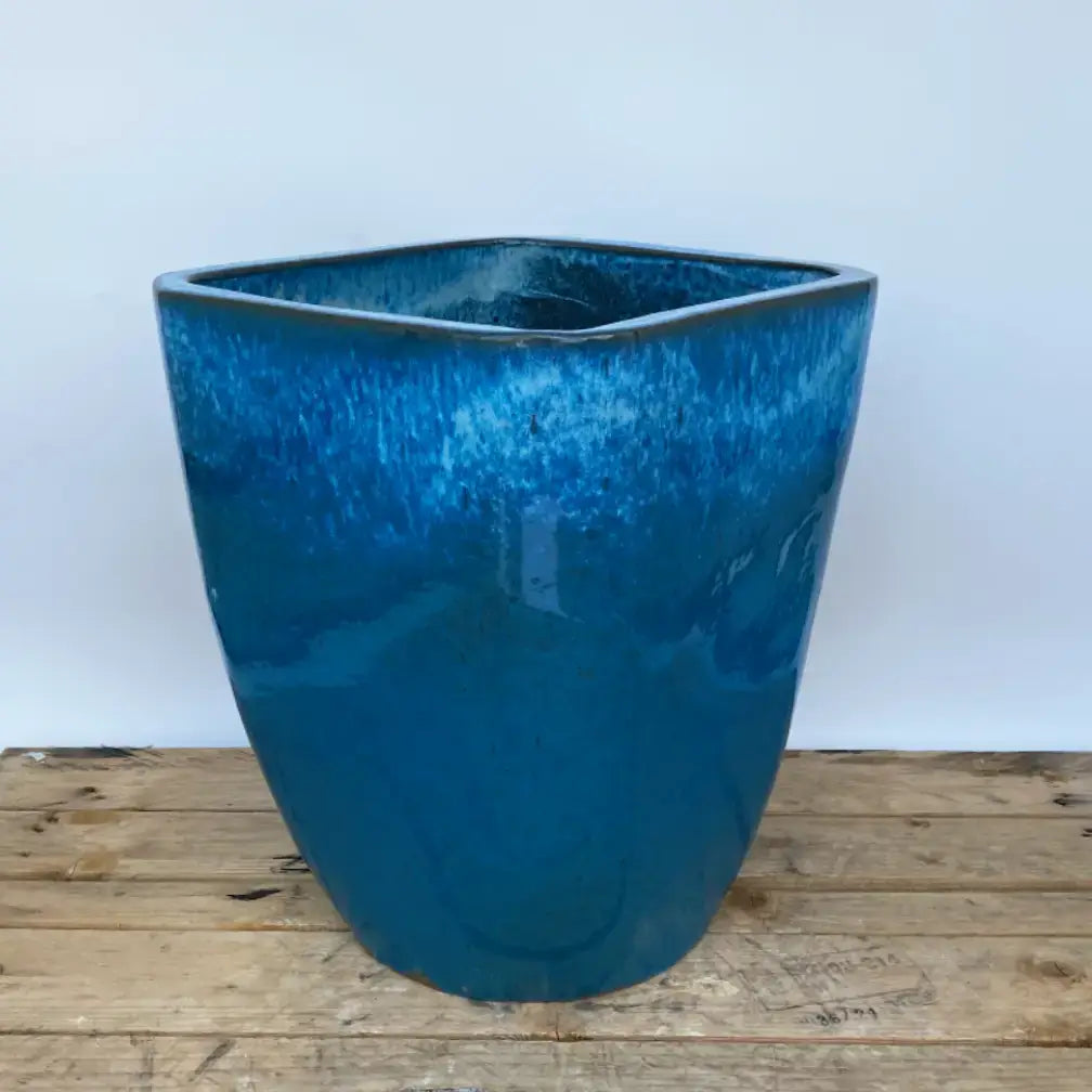 sky blue plant pot Cream/Sky Blue Modern Tapered Square Planter