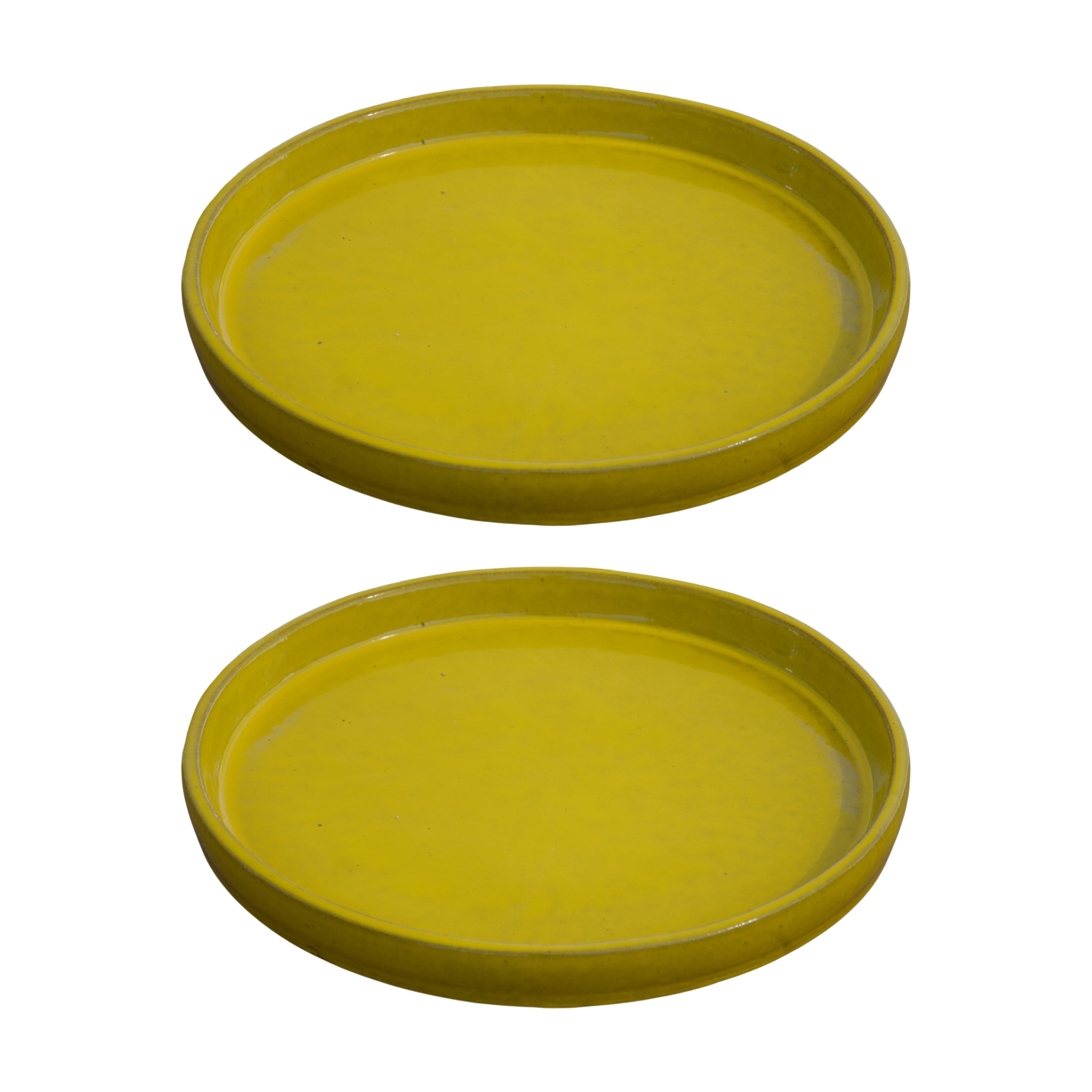 Round Atomic Yellow Ceramic Clay Plant Saucer