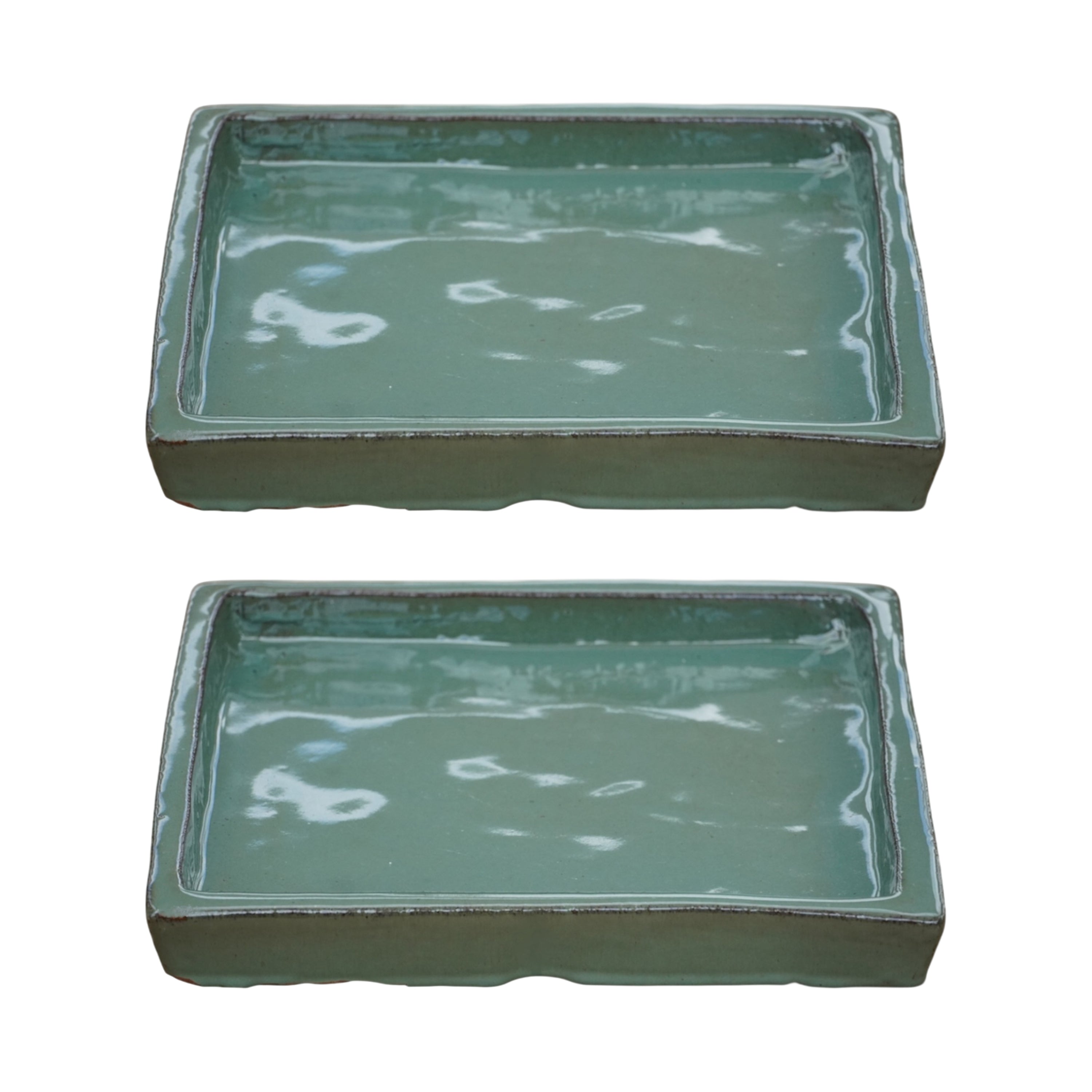 Square Green Cream Ceramic Clay Plant Saucer
