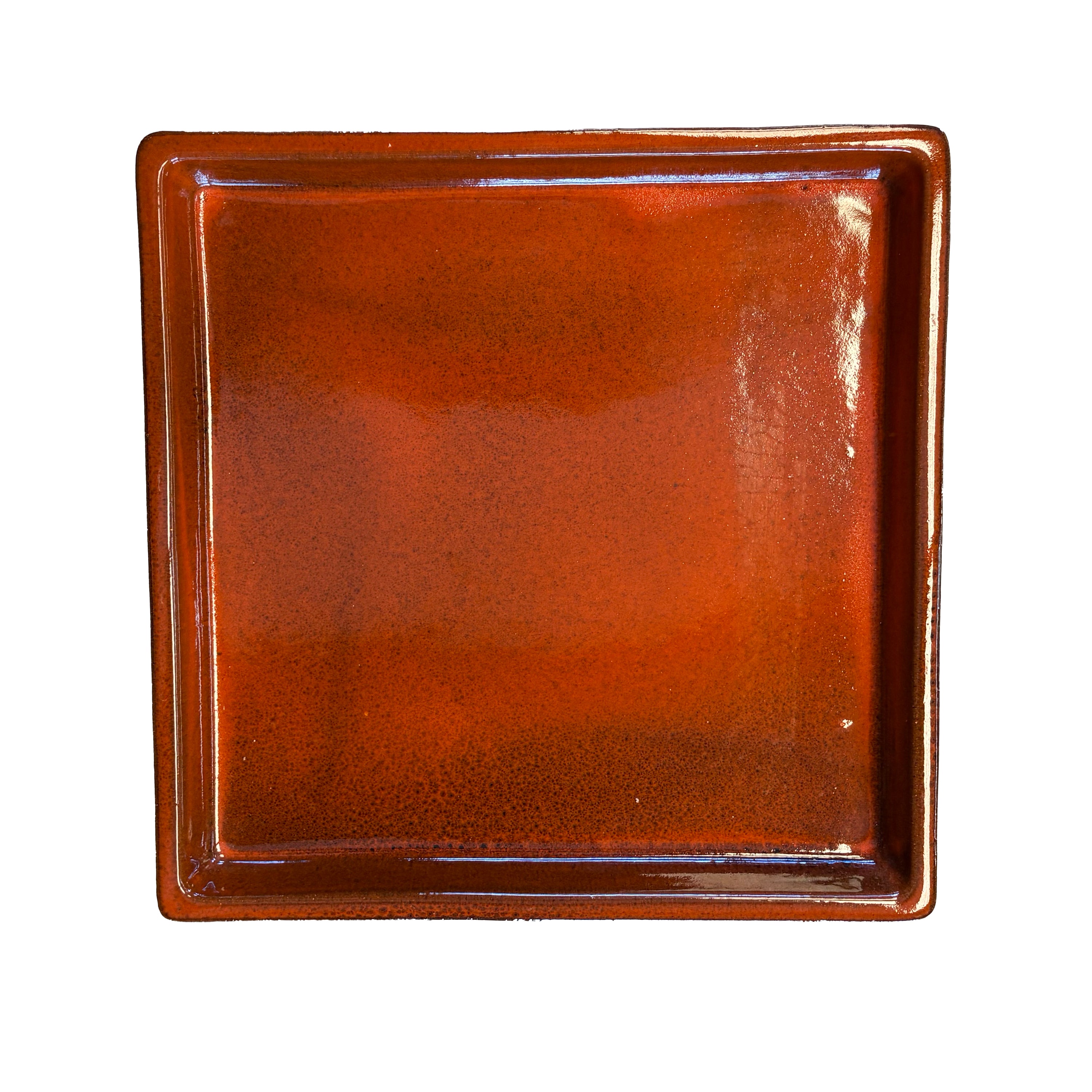 Square Tropical Orange Ceramic Clay Plant Saucer