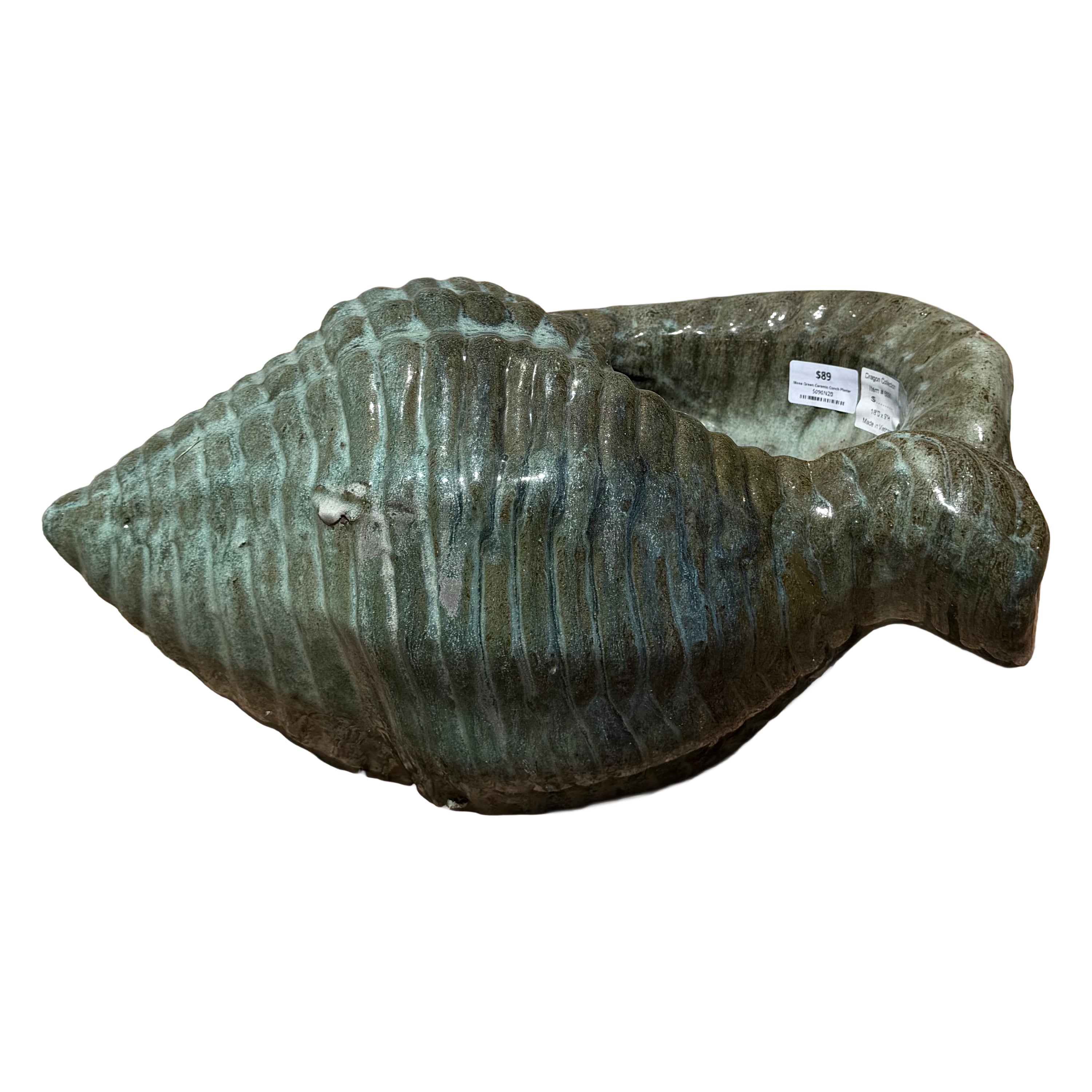 Side view of Moss Green ceramic fish accent displaying the sculpted profile and textured ceramic surface