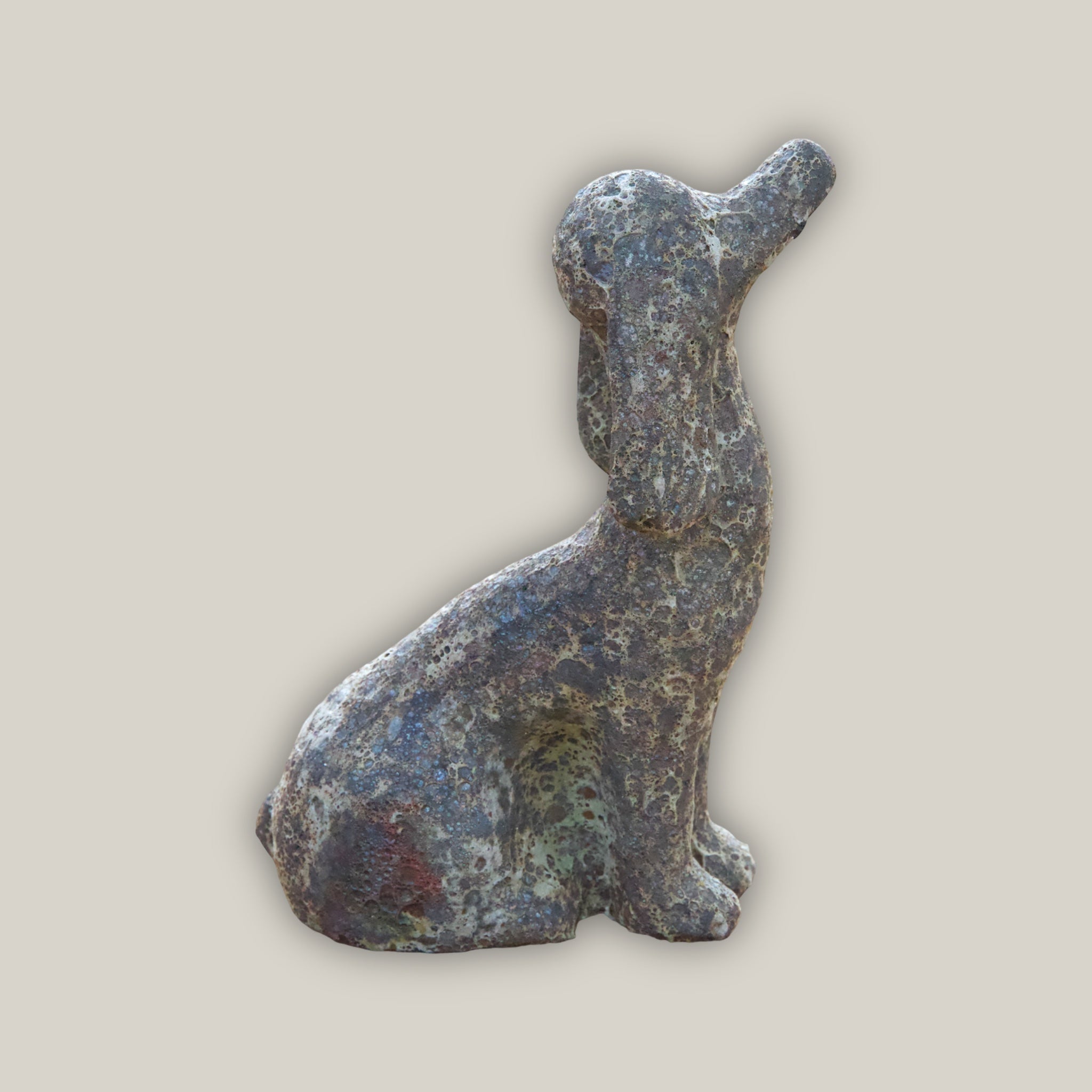 606R29 - Relic Rust Metal Long-Eared Dog Pottery Accent