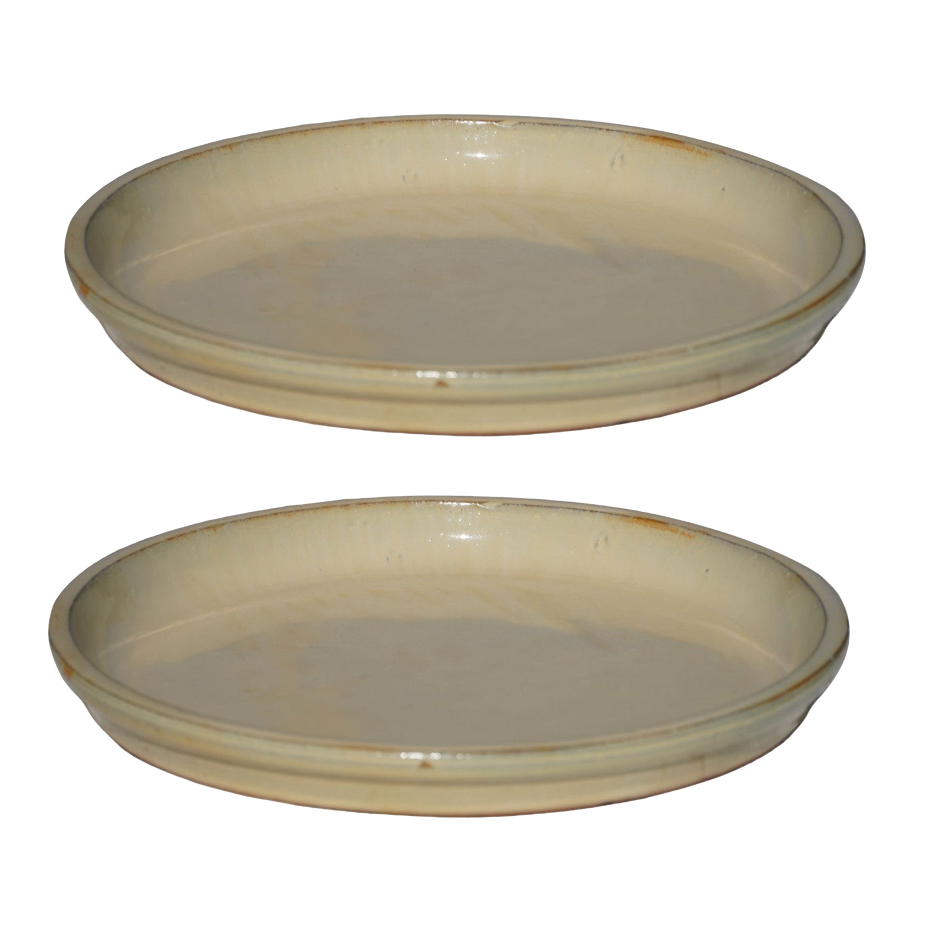 Round Yellow Cream Ceramic Plant Saucer