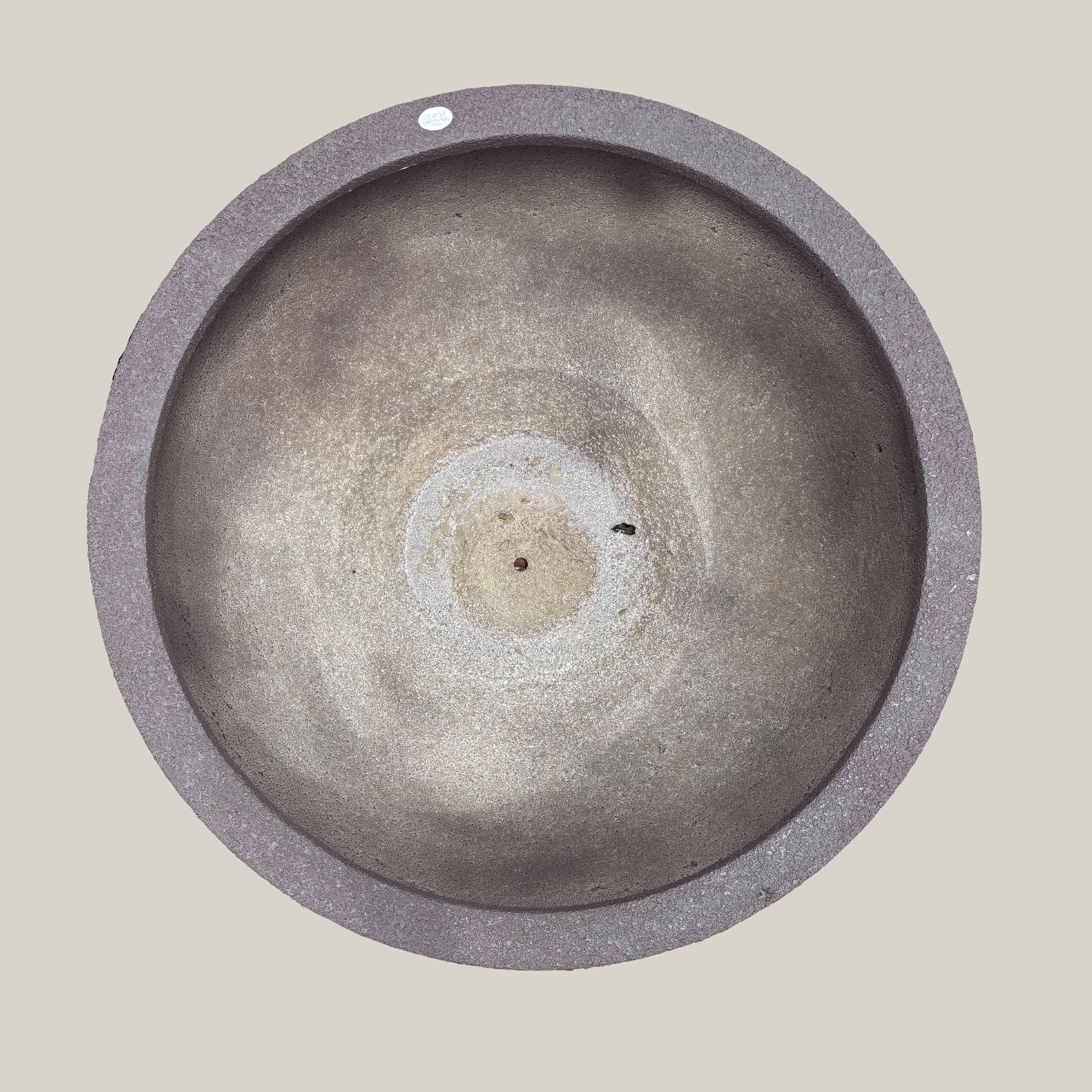 Top view of brown large poly pot showing wide circular opening and spacious interior for large plant arrangements