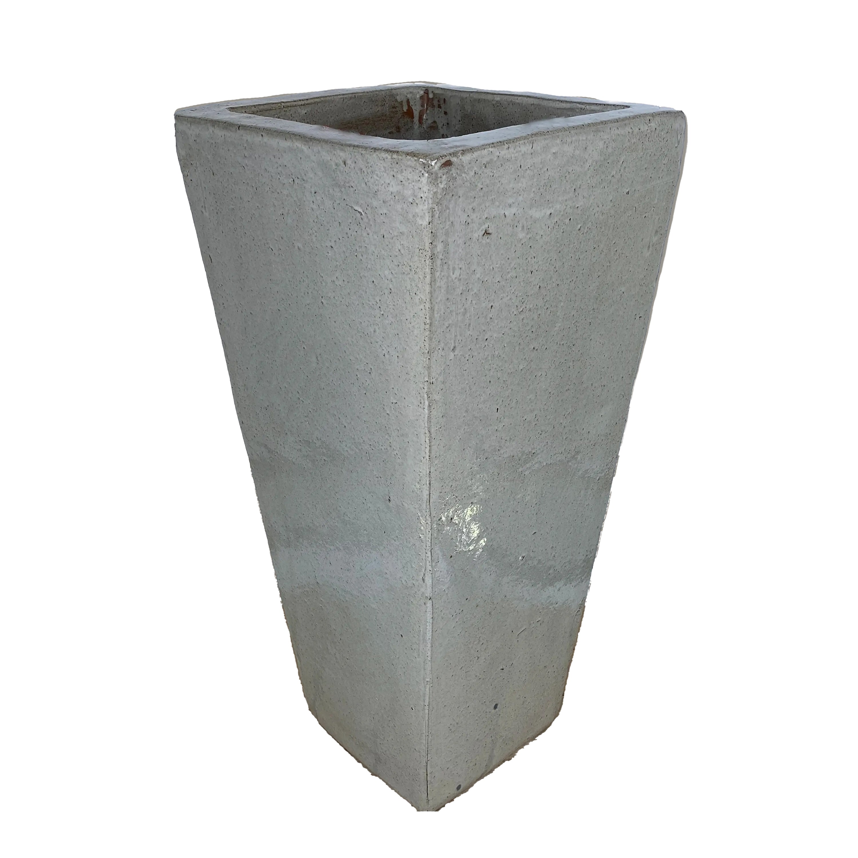 Angled view of White Dragon wedge planter showcasing the tapered square profile, wide rim, and handcrafted glazed ceramic finish