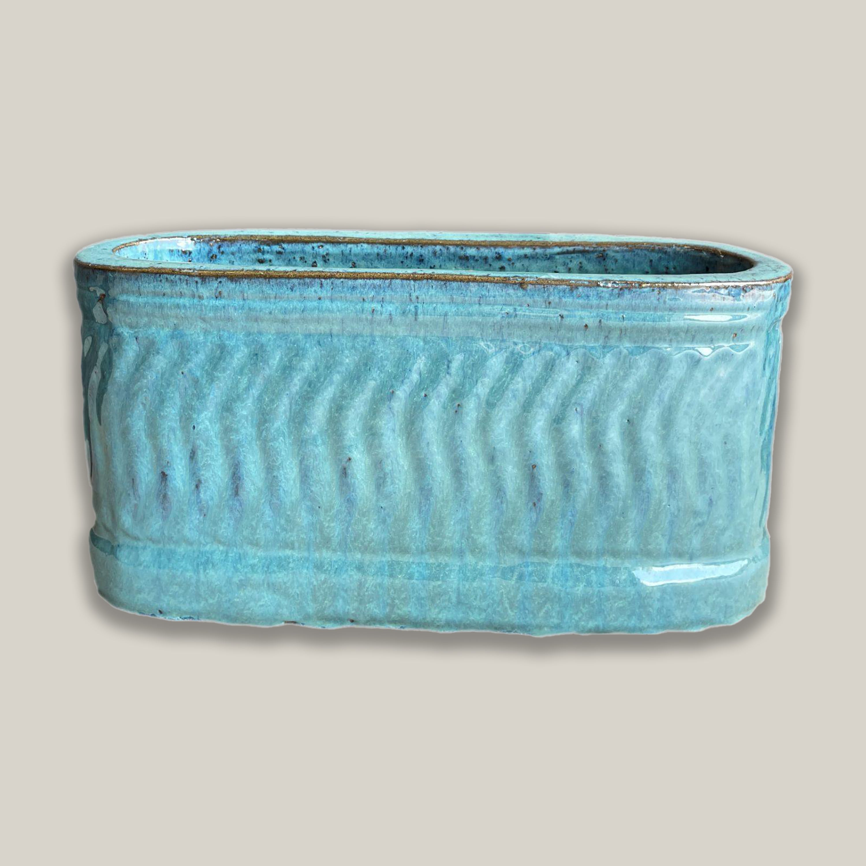 8435N19 - Marble Green Athena Wide Oval Ceramic Planter