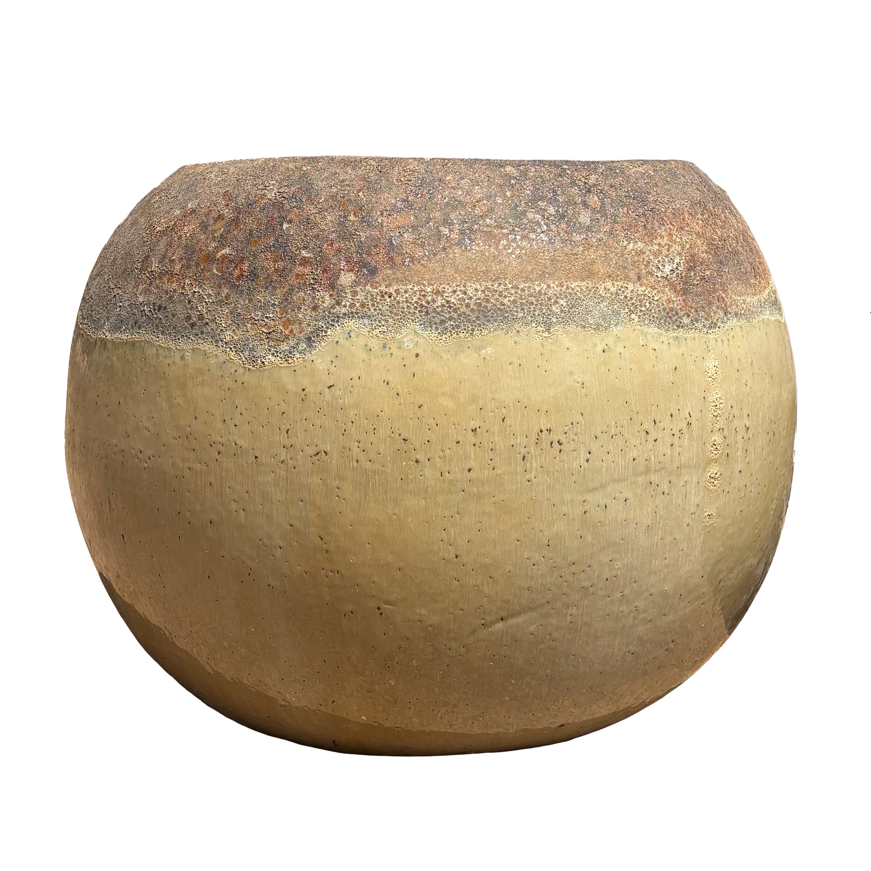Front view of Round Bowl Angkor/Cream ceramic pot with wide bowl profile and handcrafted glaze