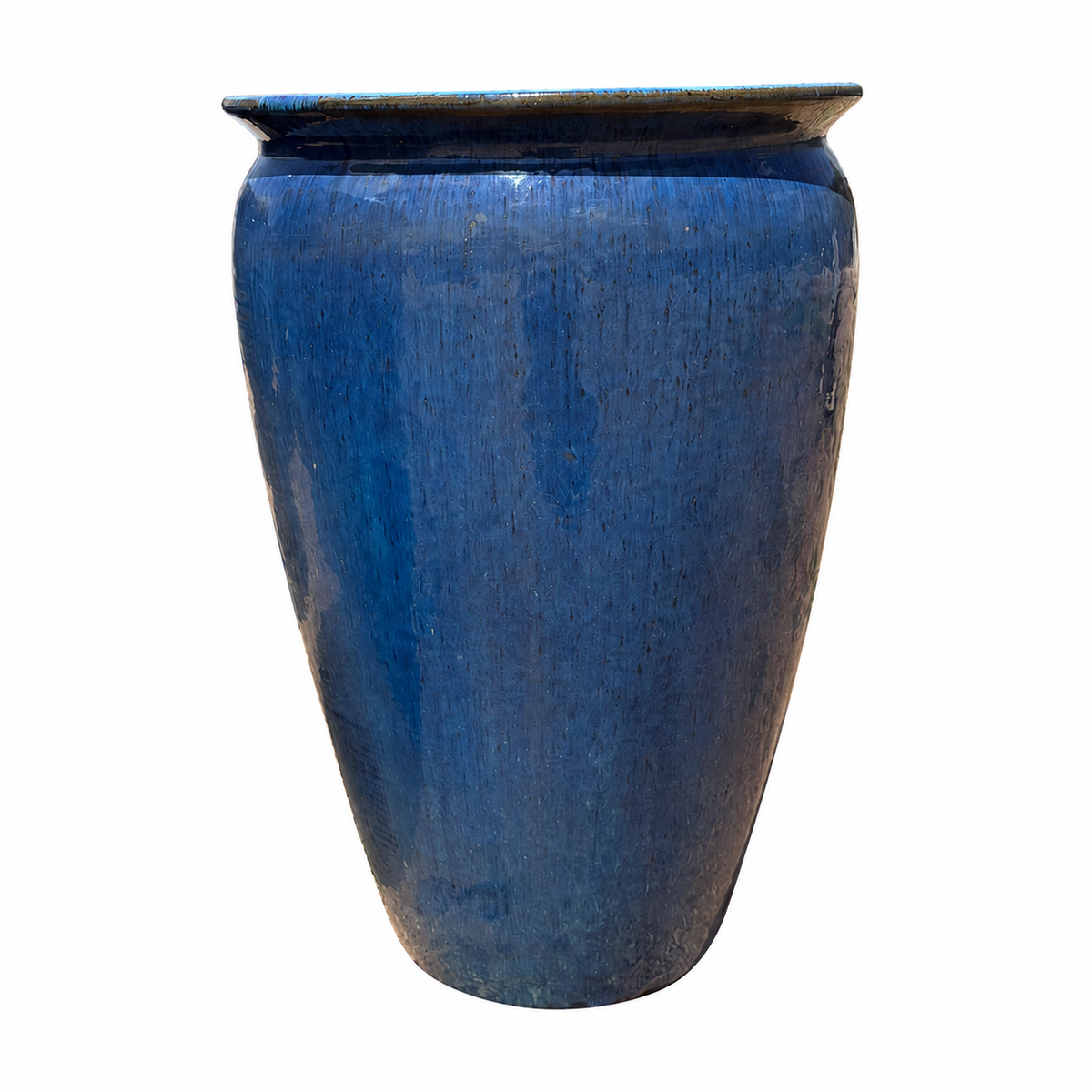 Front view of Marble Green tall round tapered ceramic planter highlighting the smooth tapered shape and rich handcrafted glaze