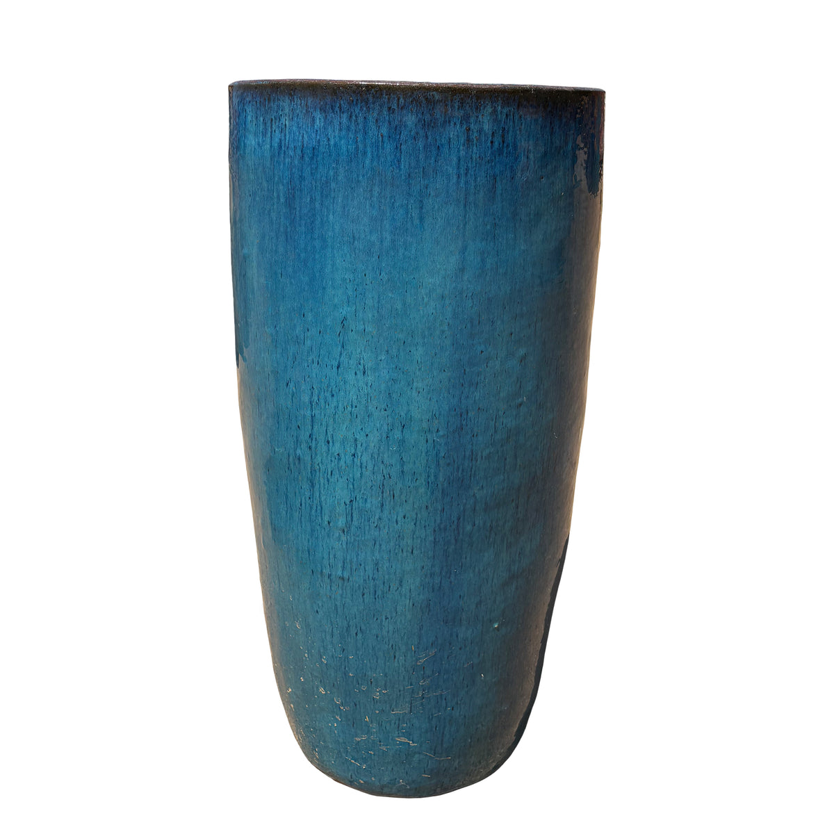 Front view of Marble Green round column ceramic planter with round column profile and handcrafted glaze