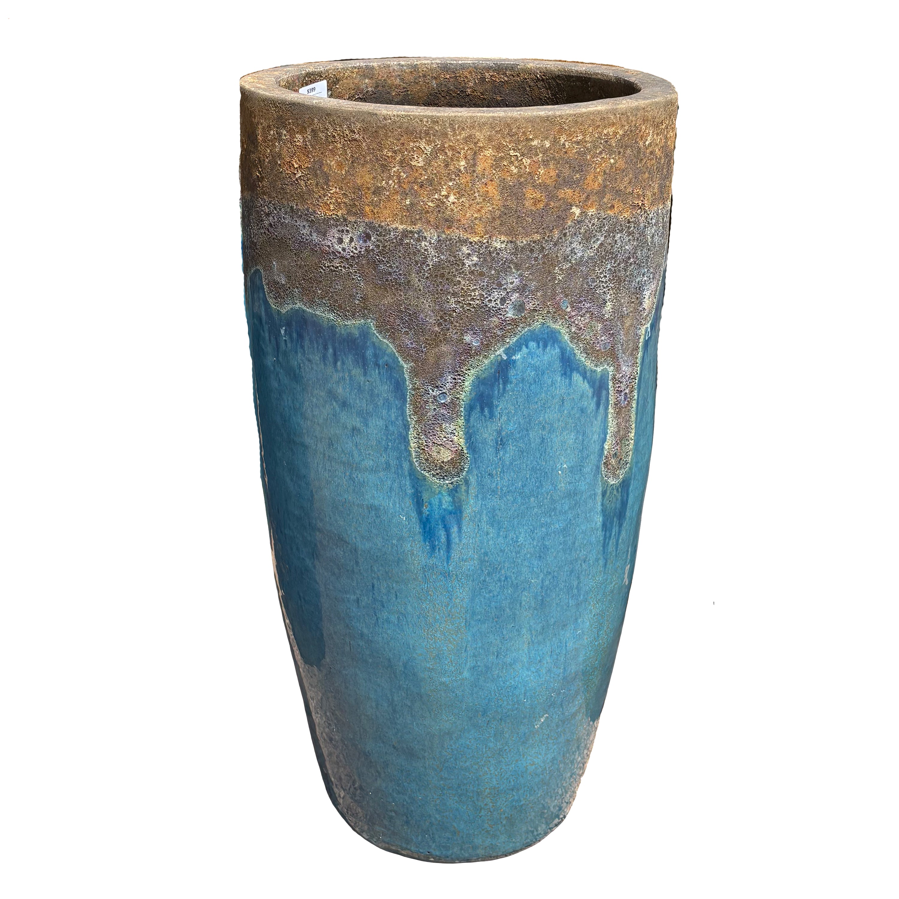 Angkor/Marble Green column ceramic planter, slightly angled view with tall cylindrical shape and handcrafted glazed finish