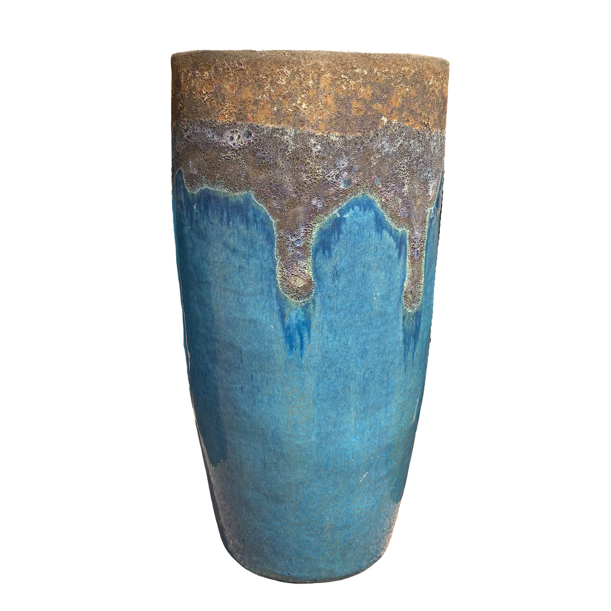 Front view of Angkor/Marble Green column ceramic planter with round column profile and handcrafted glaze