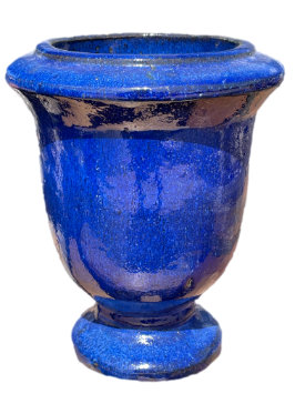 Blue ceramic urn planter in classic design