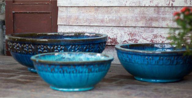 Antique Blue Wide Round Succulent Bowl - Ten Thousand Pots 1