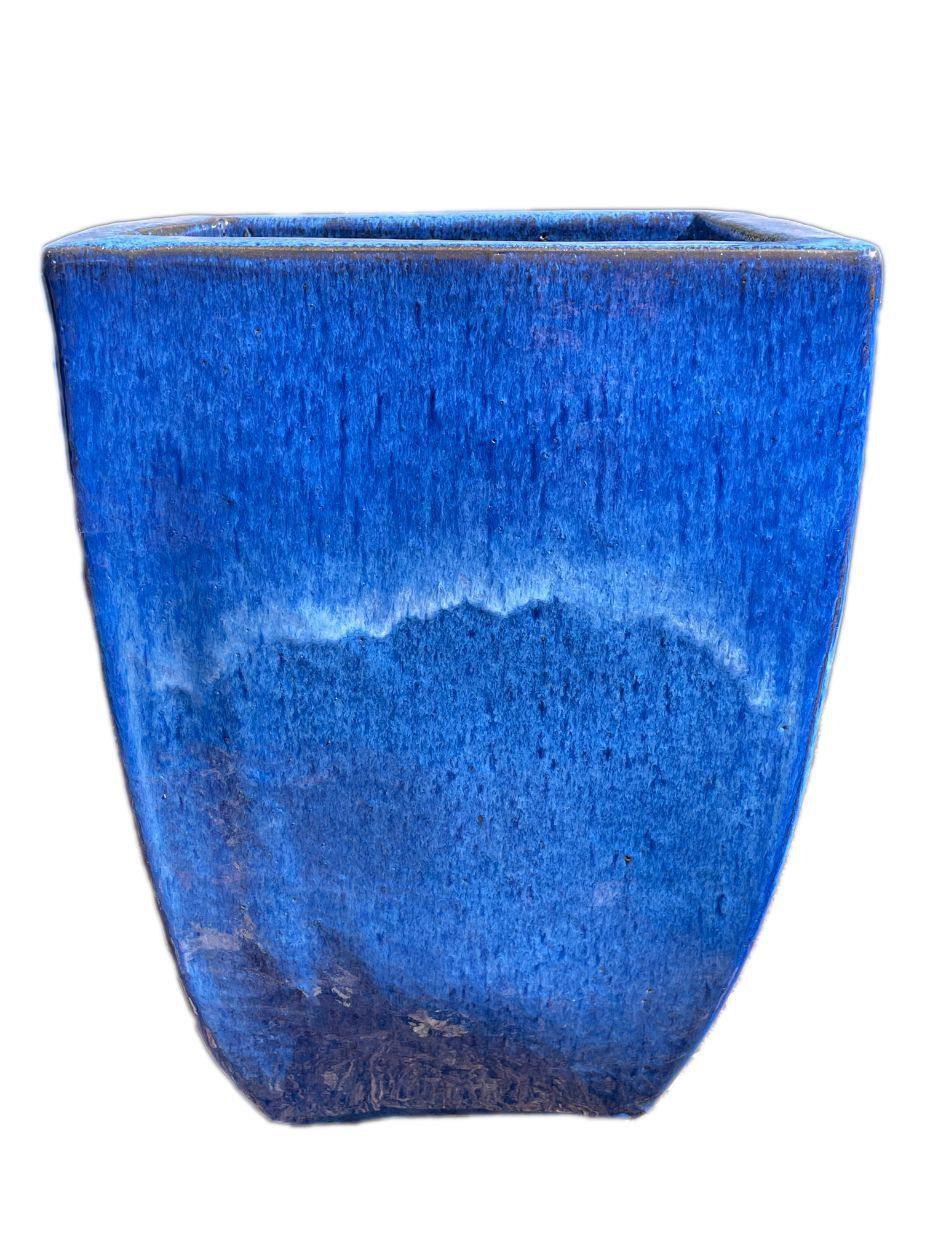 square blue glazed plant pots Cobalt Blue Ceramic Milan Square Pot
