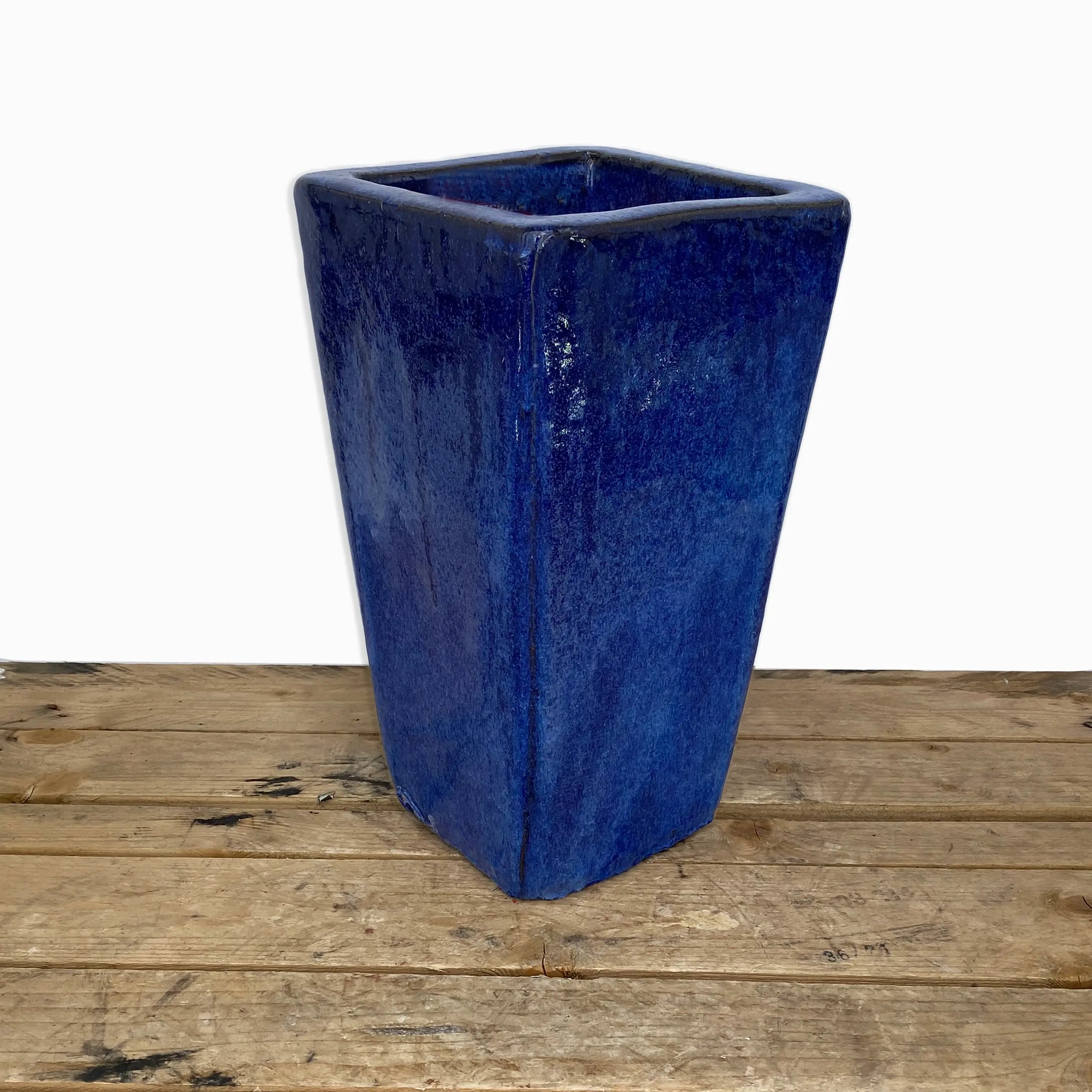 square blue glazed plant pots Cobalt Blue Square Ceramic Wedge Planter