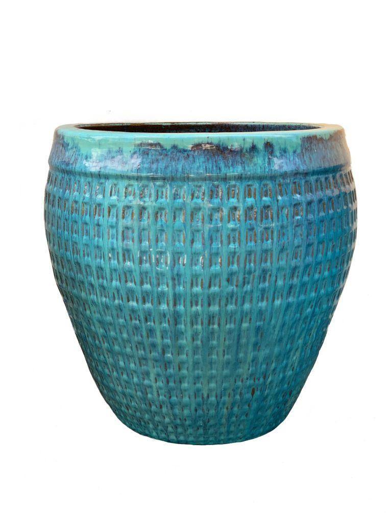 teal ceramic flower pot Aqua Wide Rim Ceramic Waffle Planter