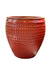 Large red ceramic planter with wide rim and waffle-style design