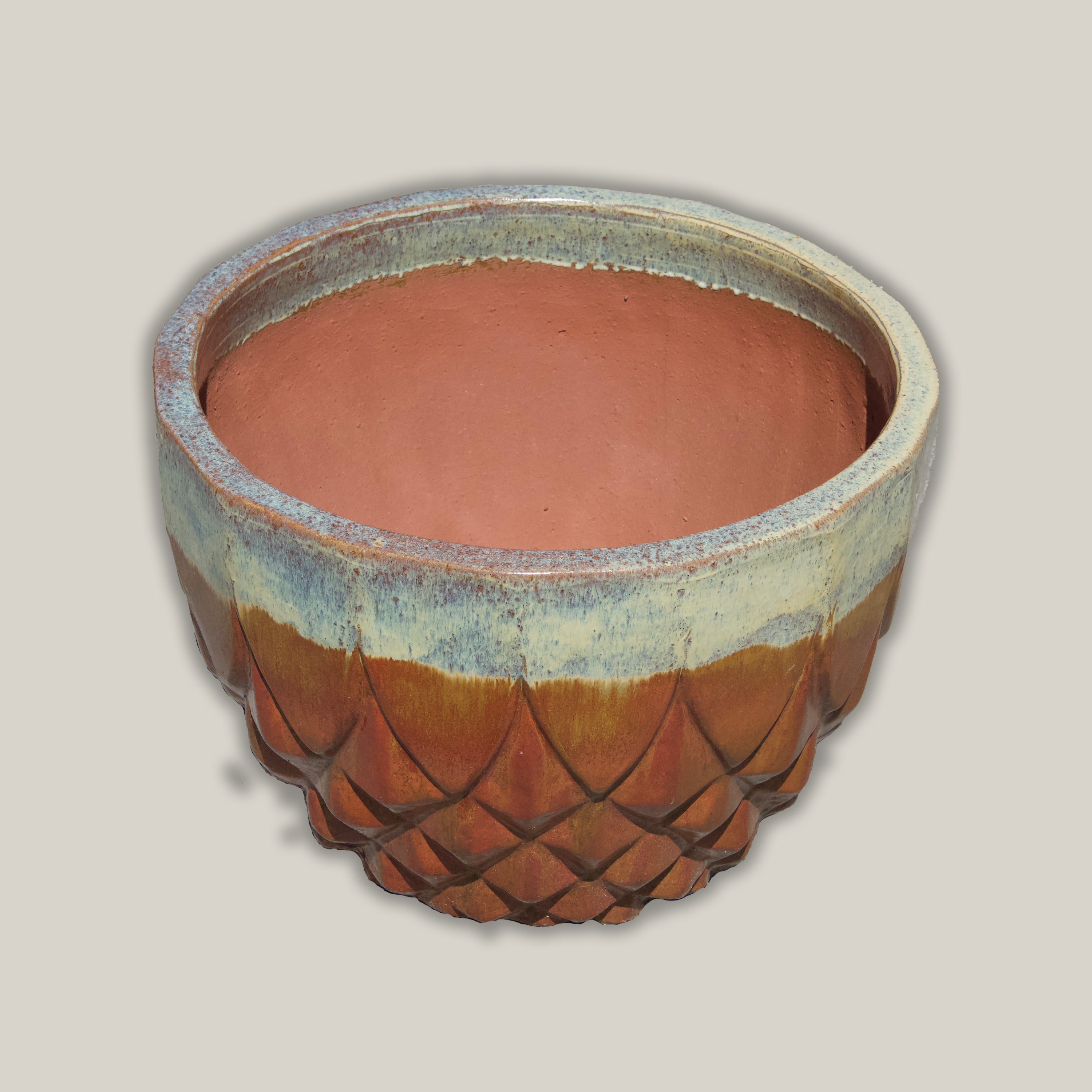 9996P45 - Cream/Copper Red Ceramic Pineapple Bowl