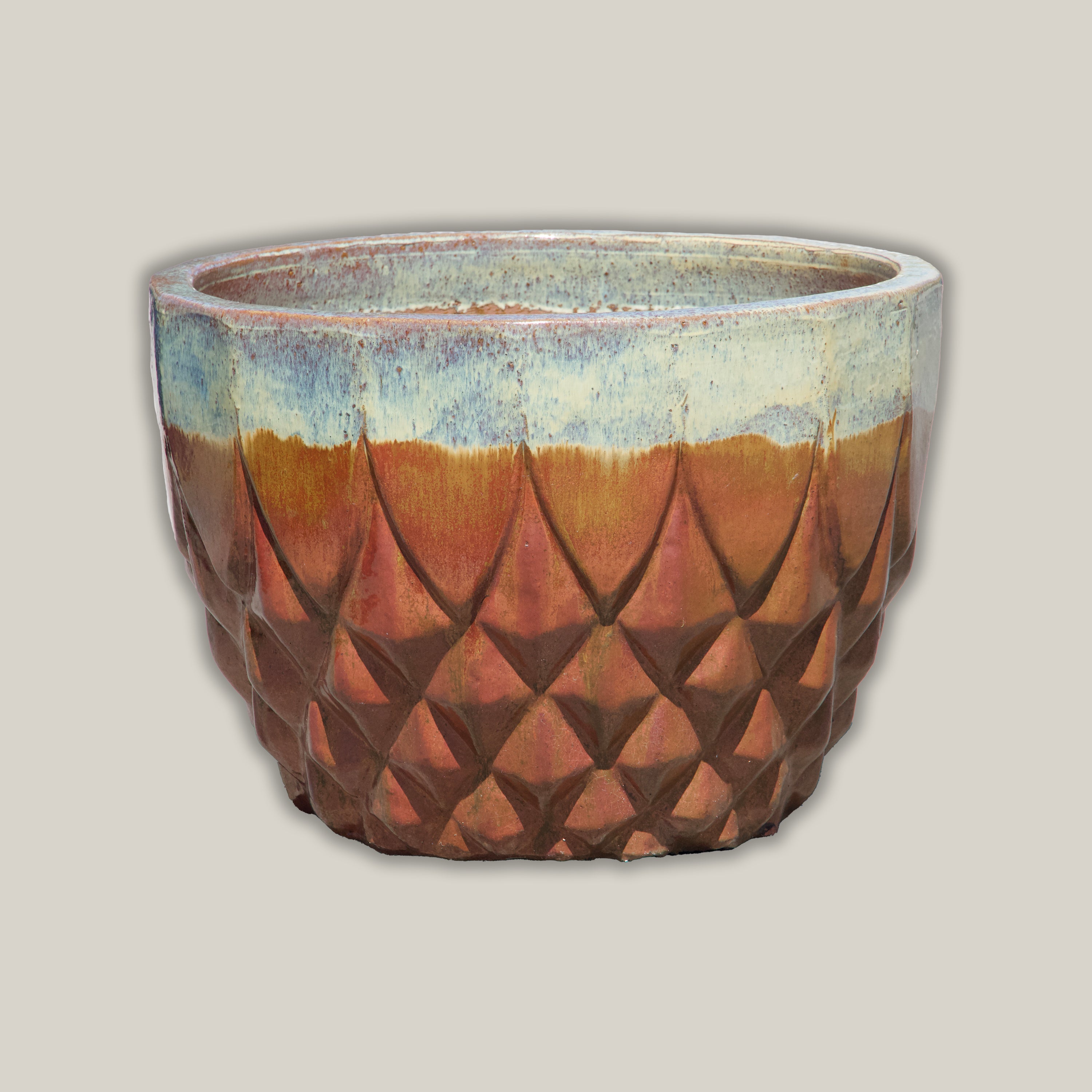 9996P45 - Cream/Copper Red Ceramic Pineapple Bowl