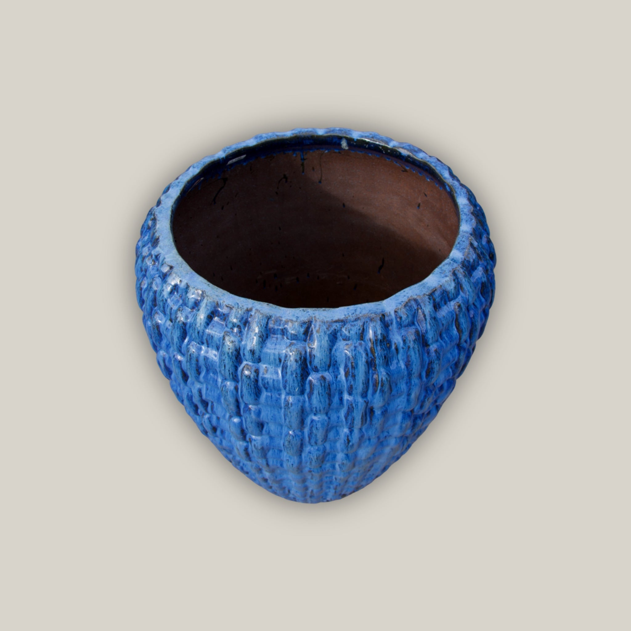 Angled Tall blue flower pot with lattice design