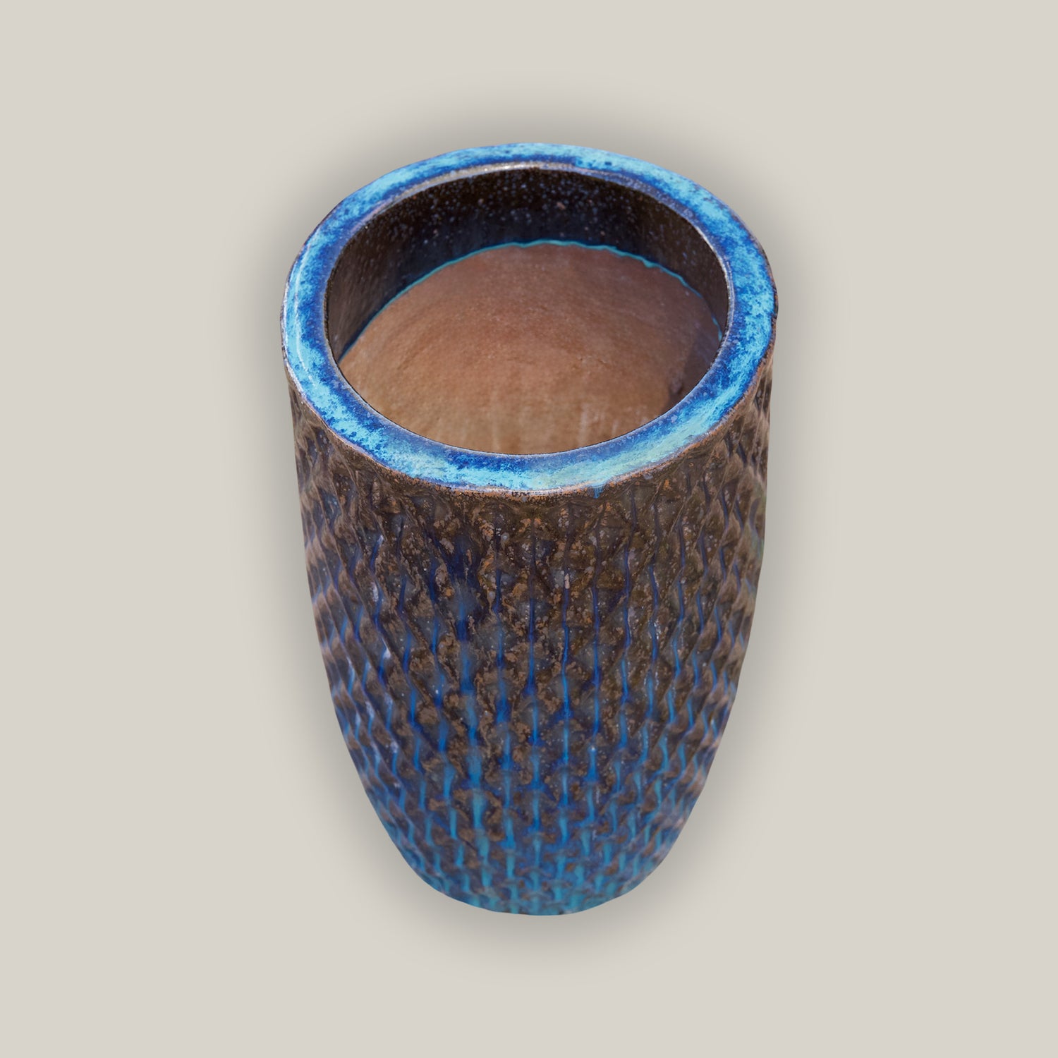 9785C1 - Blue Tall Ceramic Waffle Planter