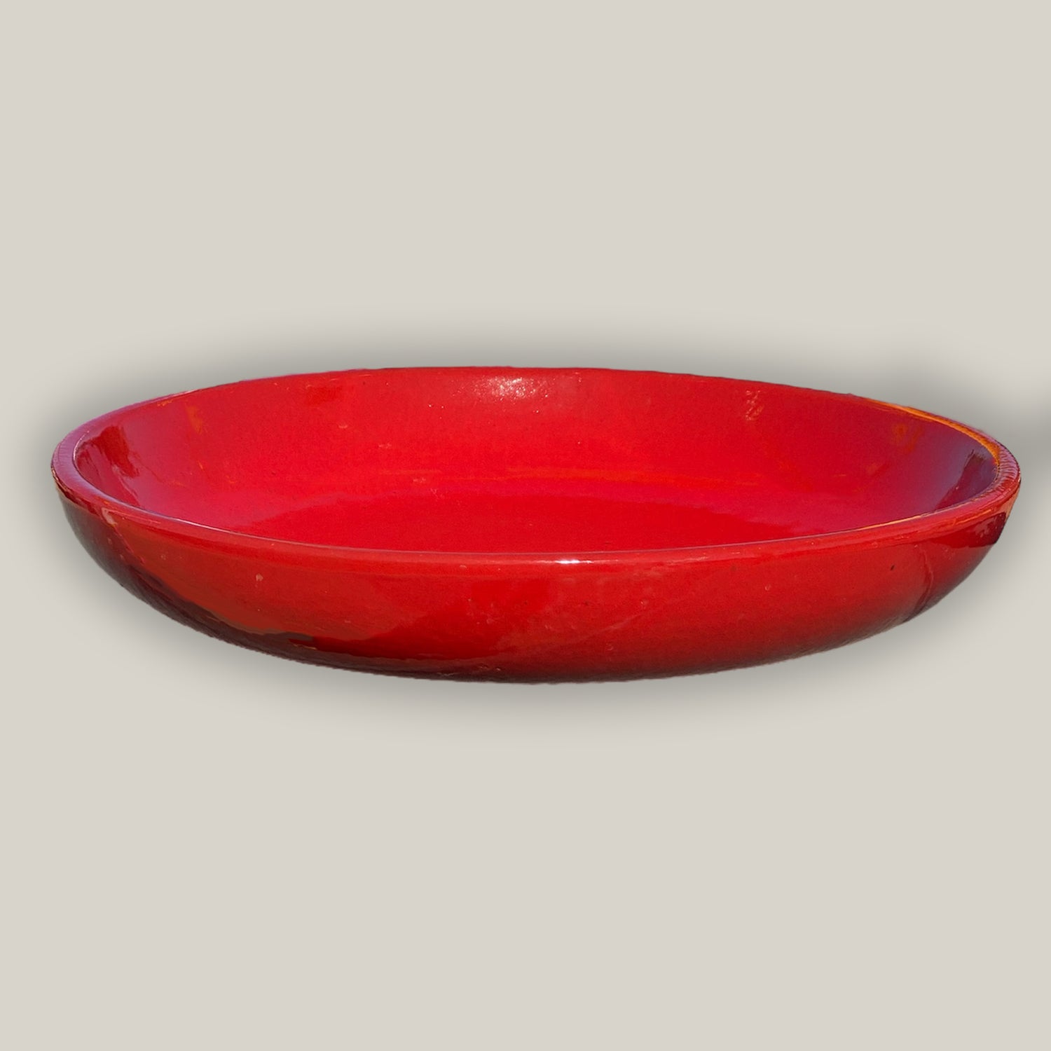 Handcrafted Red ceramic birdbath bowl