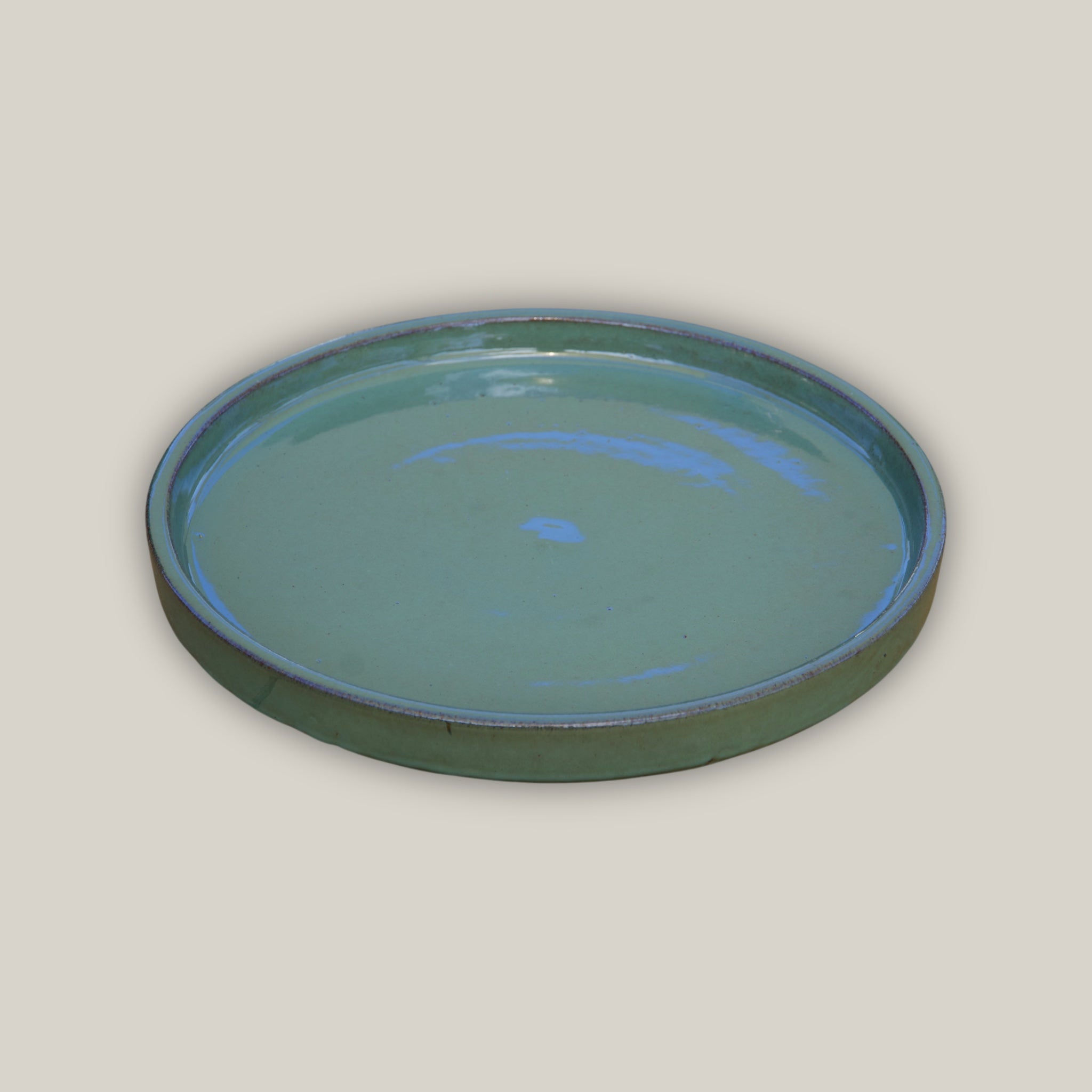 3125L16FS - Round | Green Cream Ceramic Plant Saucer | High Fired Ecofriendly Clay - Sizes 8"-17.5"