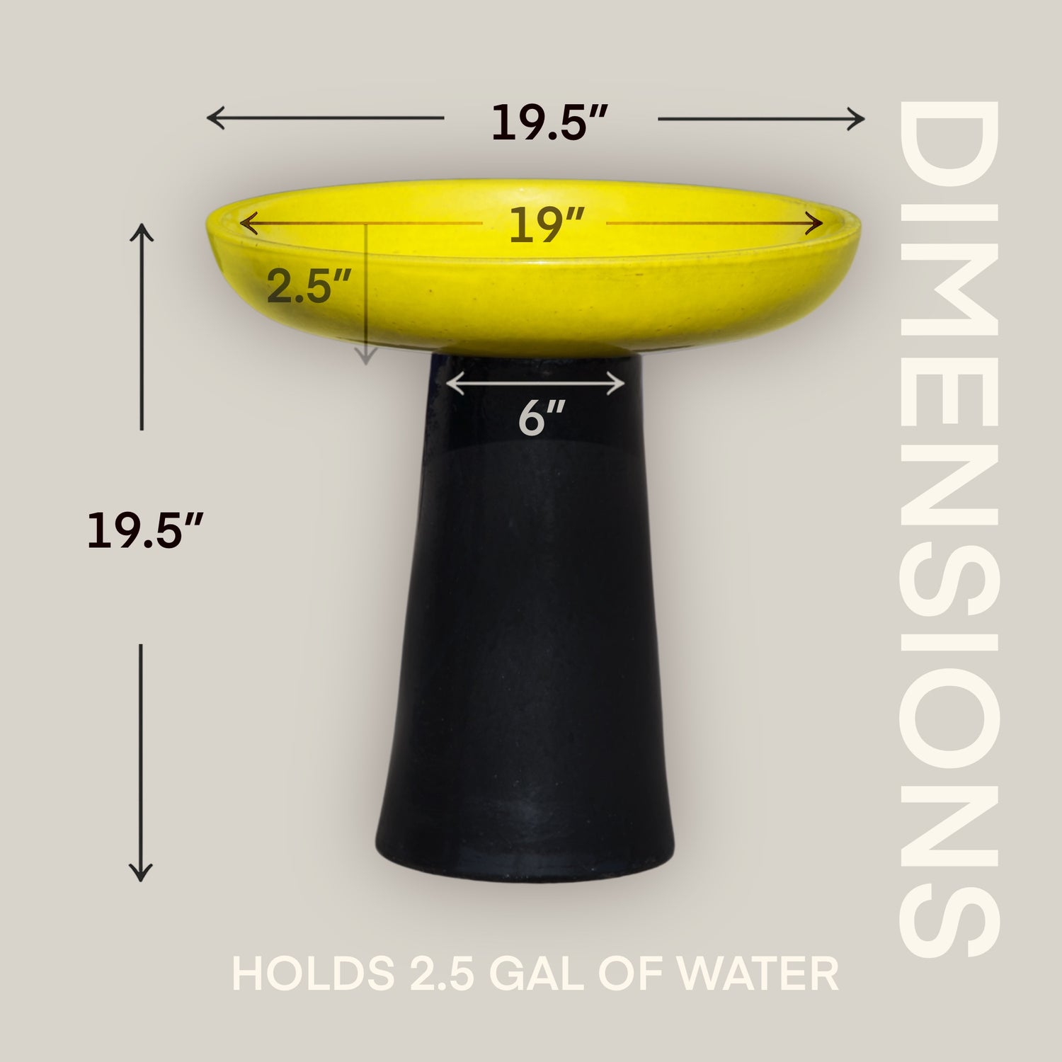 3106L38 - Ceramic Bird Bath - Atomic Yellow Top and Black Stand