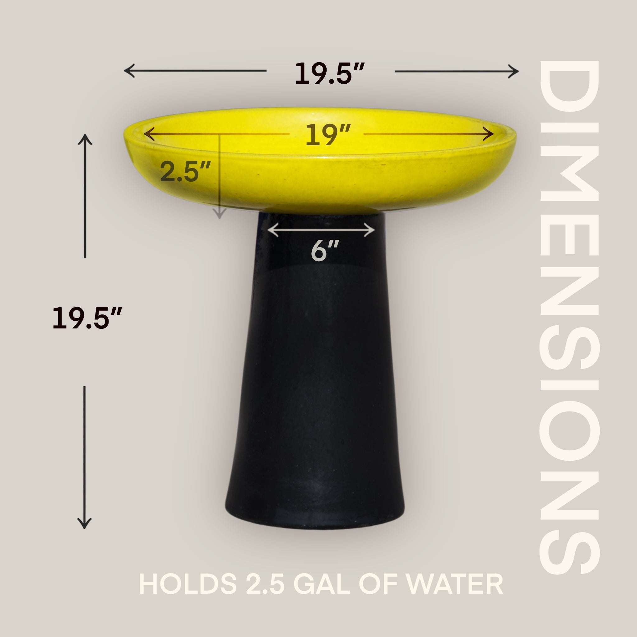 3106L38FS - Ceramic Bird Bath - Atomic Yellow Top and Black Stand