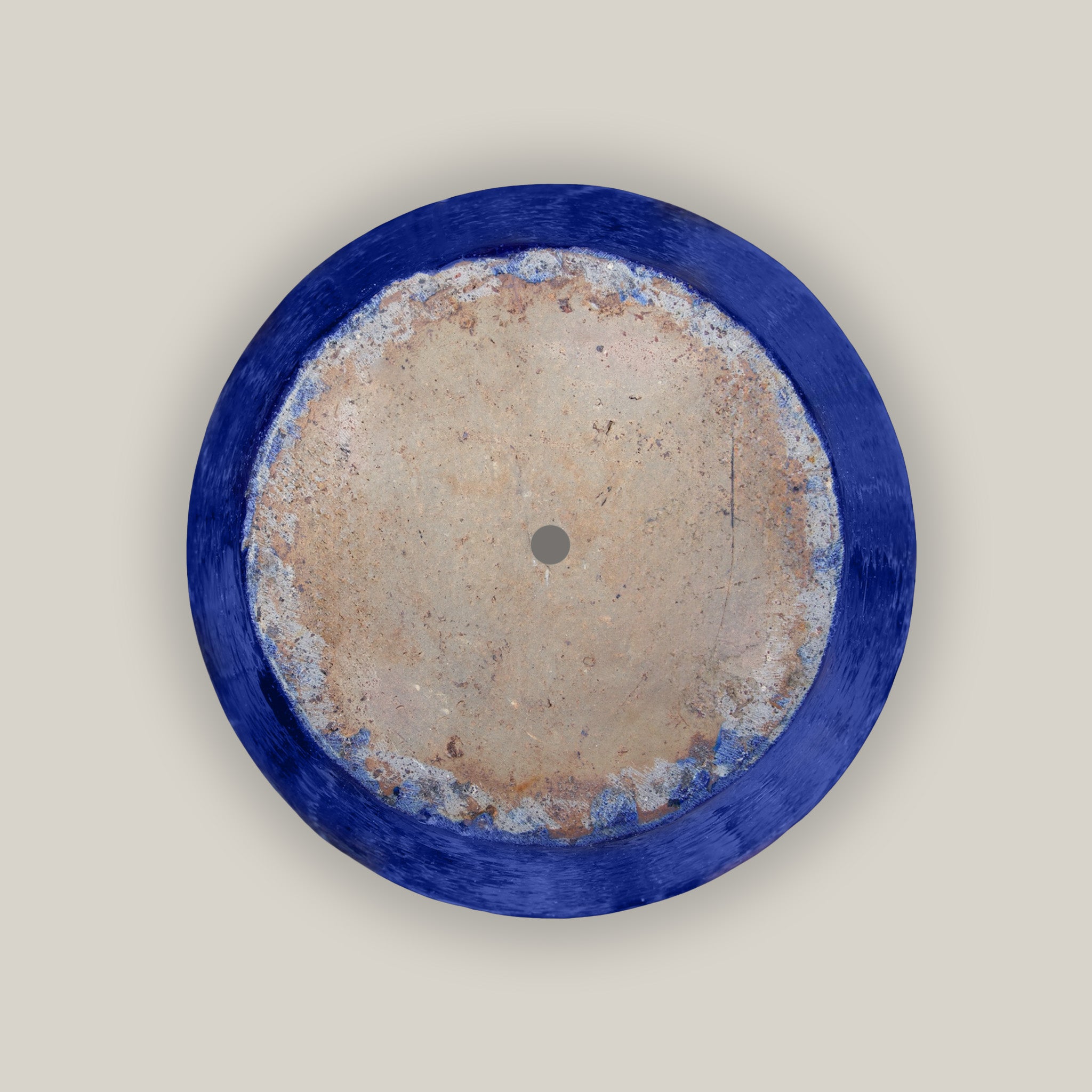 bottom of Blue glazed ceramic fish bowl planter
