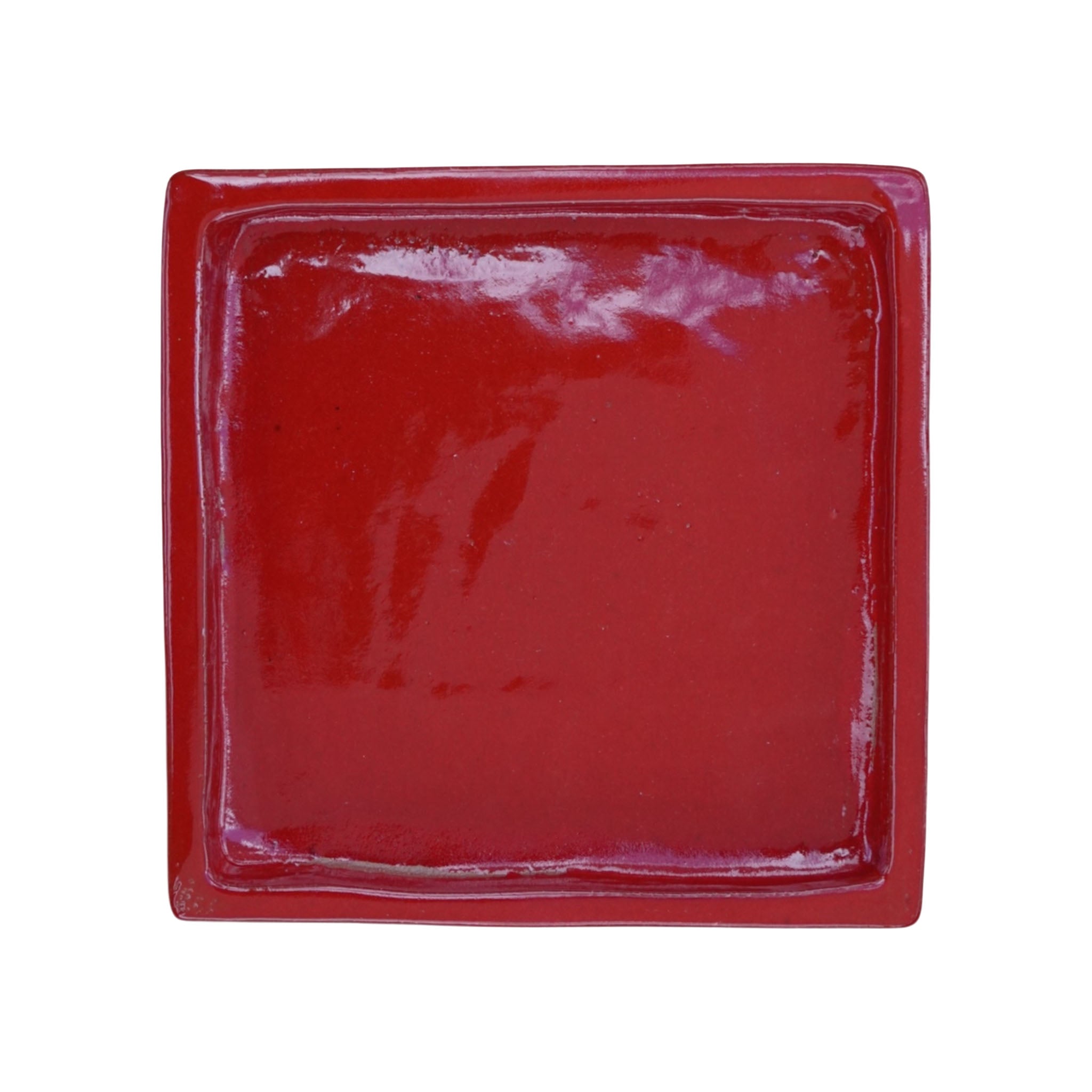 Square Bright Red Ceramic Clay Plant Saucer