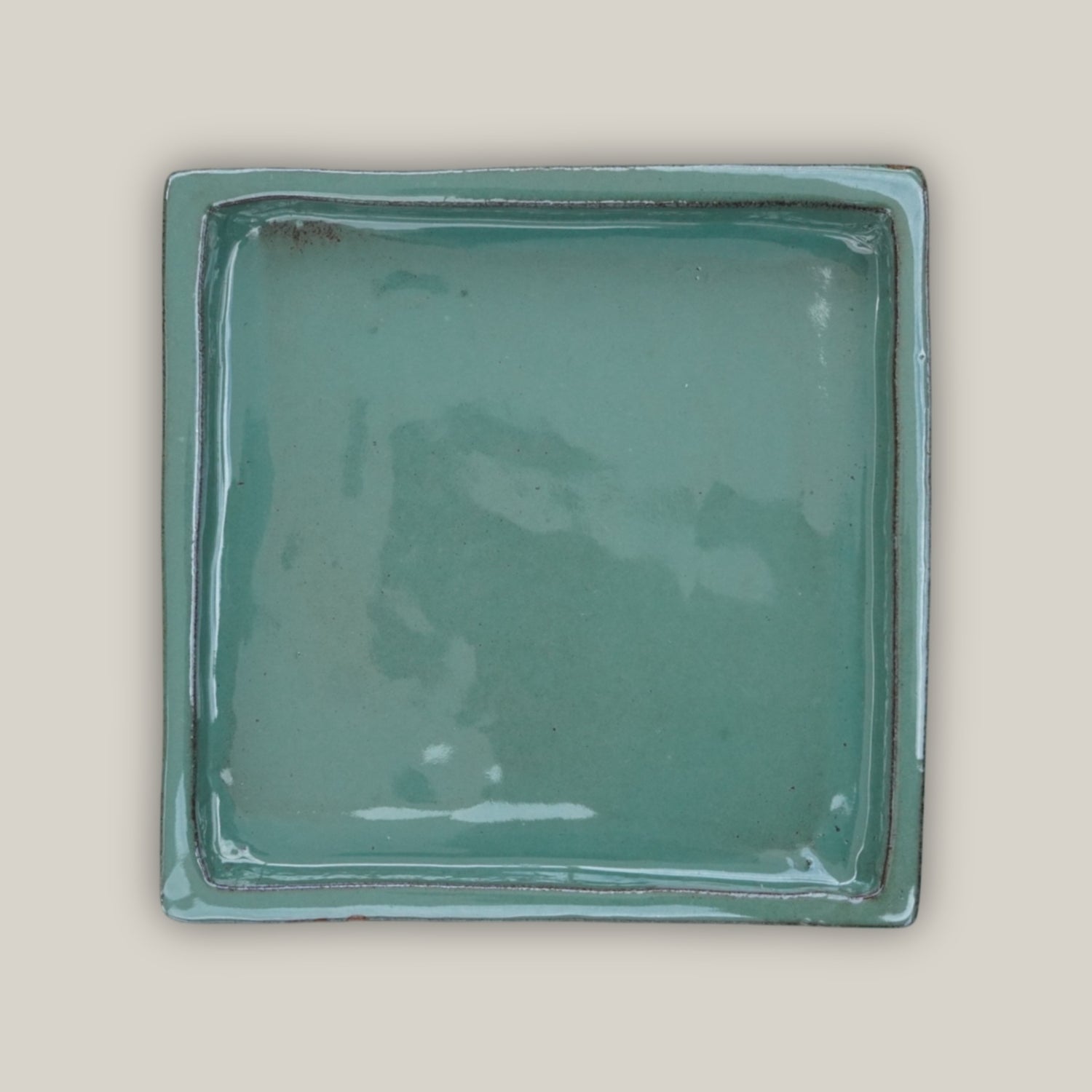 3127L16FS - Square | Green Cream Ceramic Plant Saucer | High Fired Ecofriendly Clay - Sizes 8"-15"
