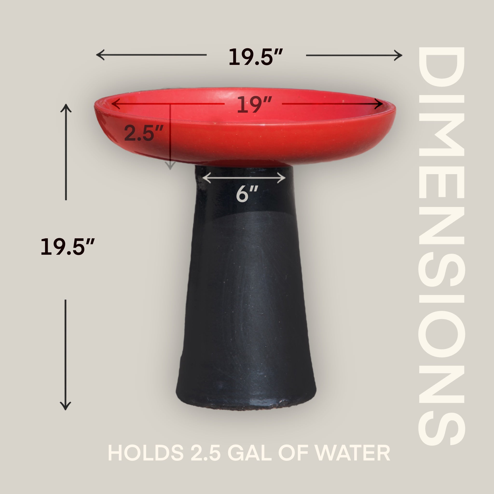 3106L14FS - Ceramic Bird Bath - Bright Red Top & Black Stand
