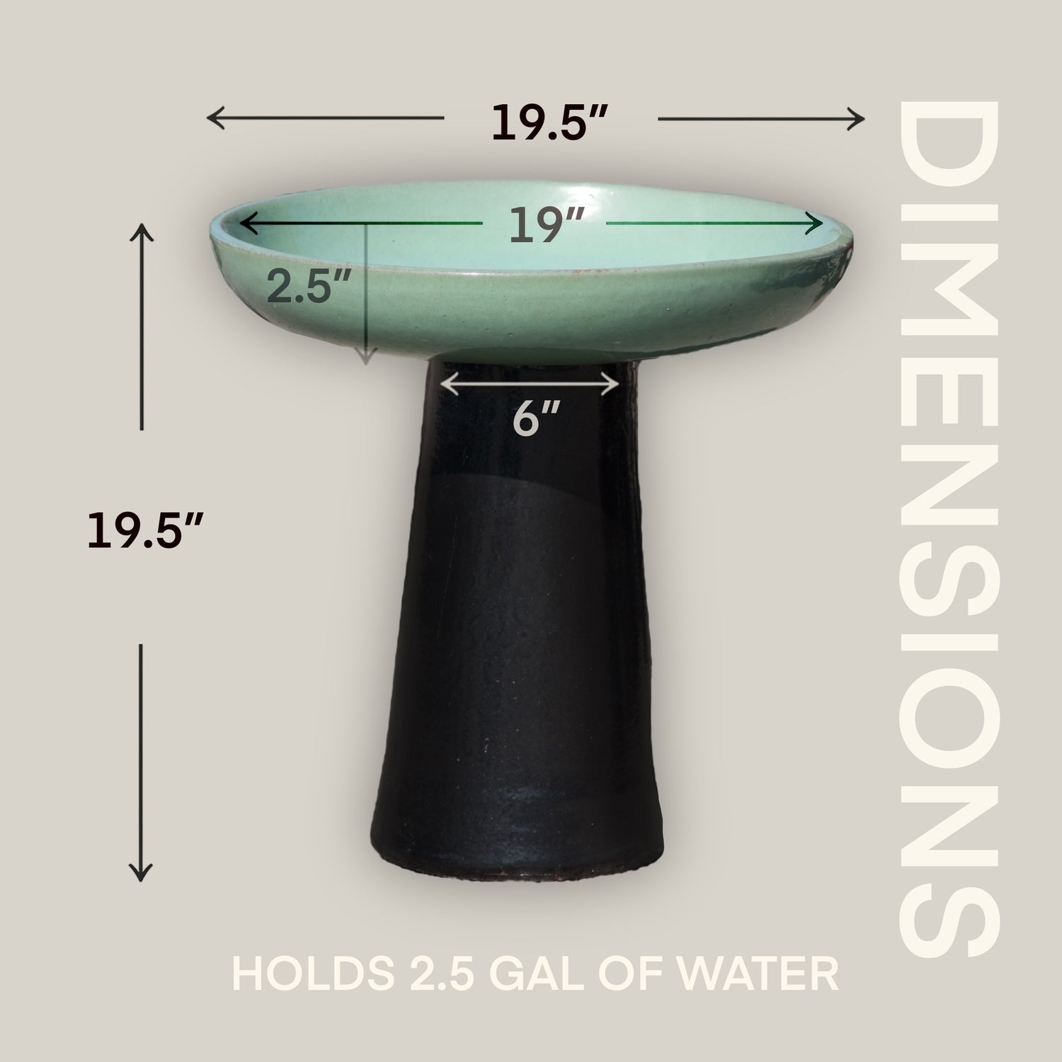 3106L16FS - Ceramic Bird Bath - Green Cream Top - Black Stand