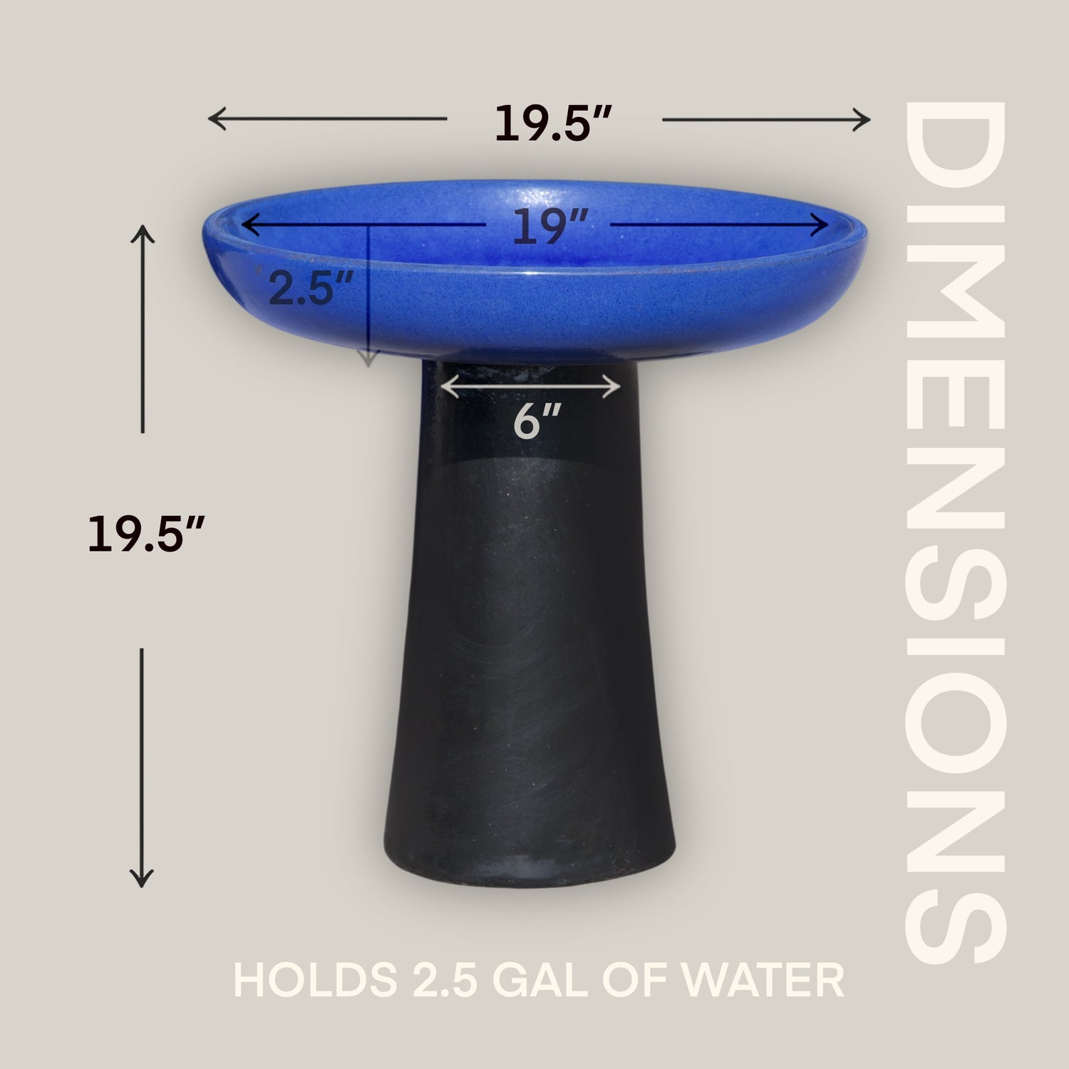 3106L17FS - Ceramic Bird Bath - Falling Blue Top - Black Stand