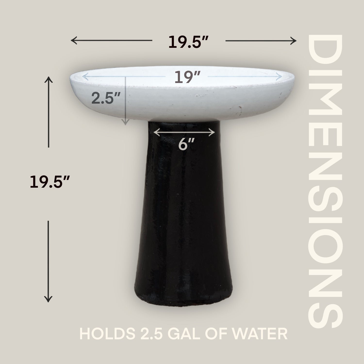 3106L4FS - Ceramic Bird Bath - White Top and Black Stand