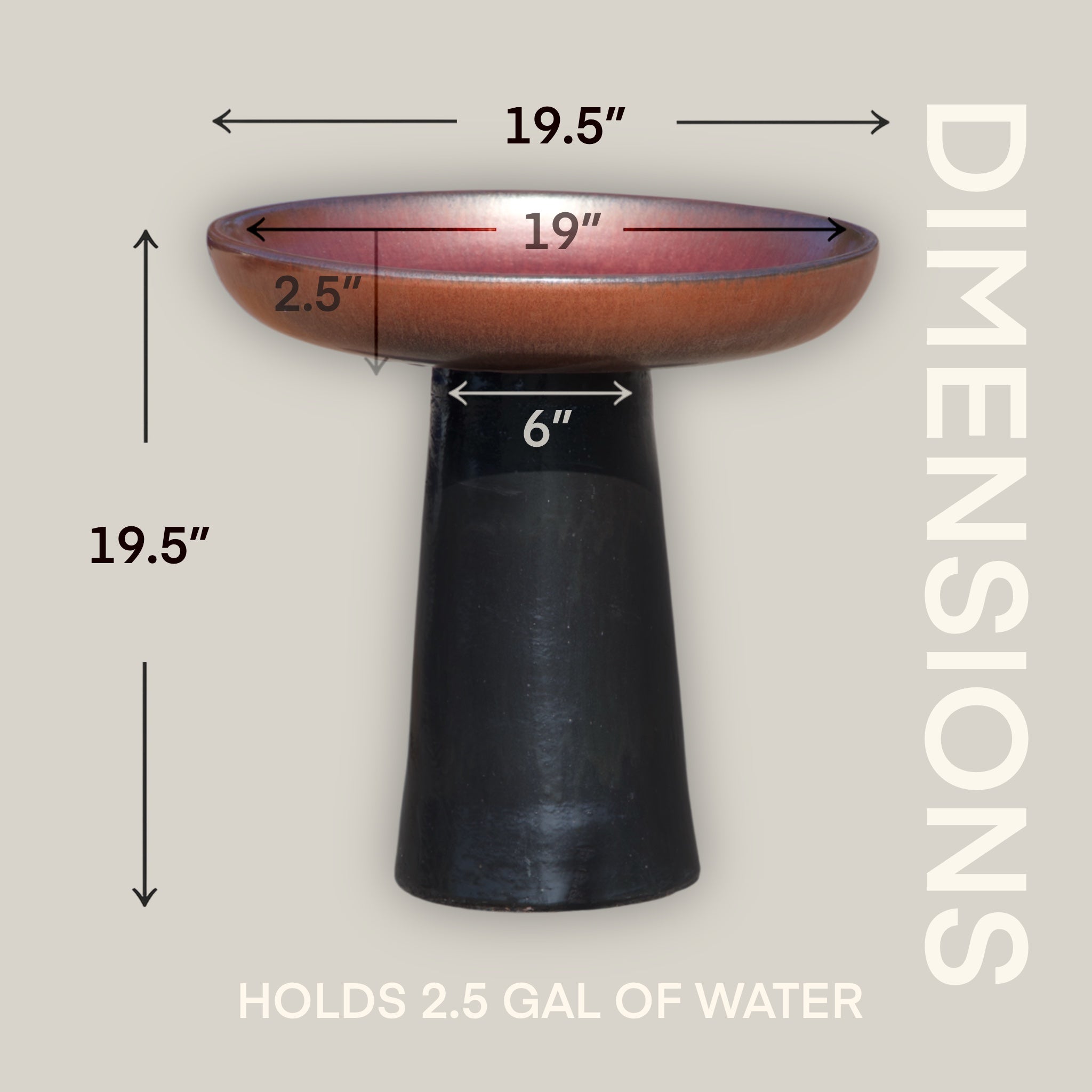 3106L9 - Ceramic Bird Bath - Oxide Top and Black Stand