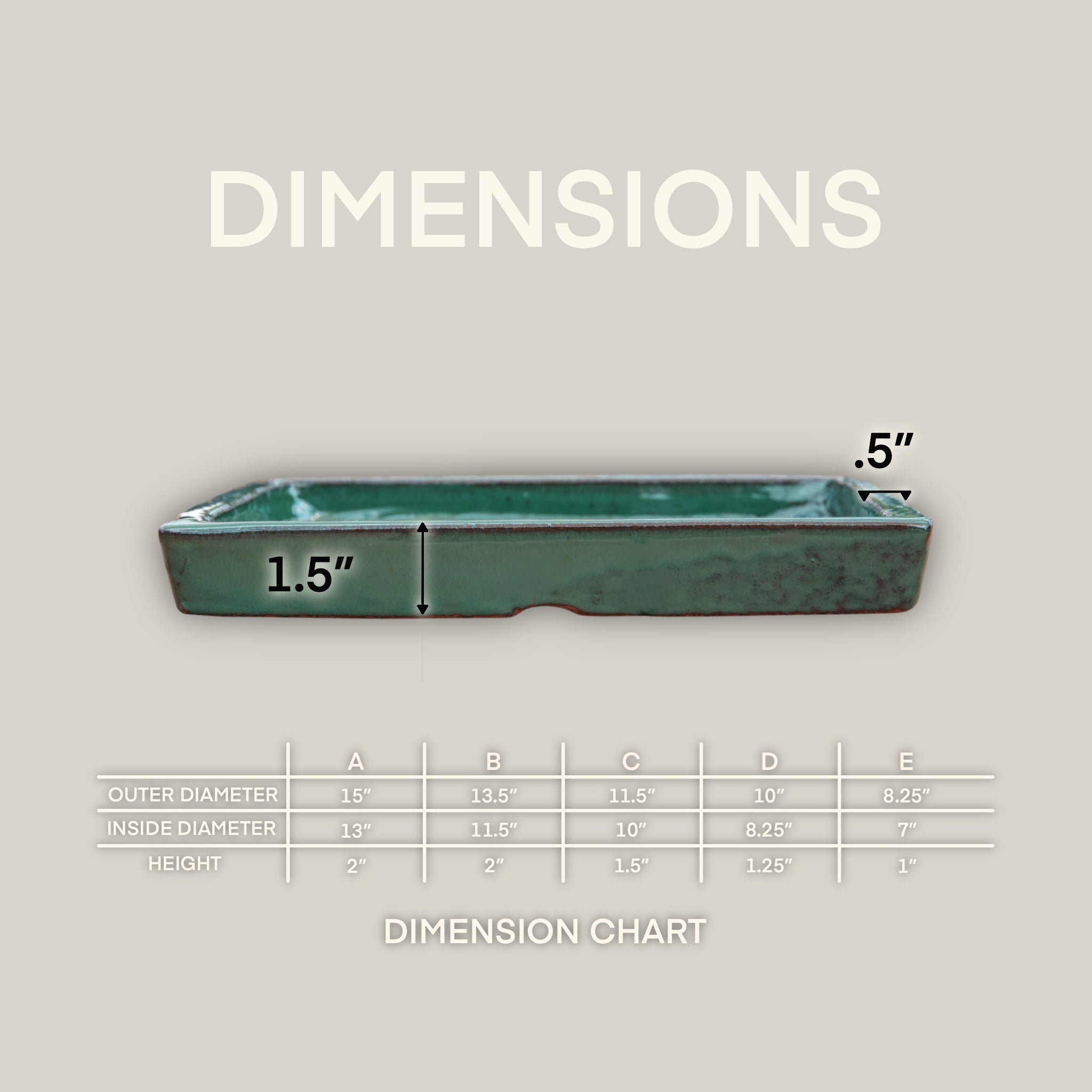 3127L5FS - Square | Jade Ceramic Plant Saucer | High Fired Ecofriendly Clay - Sizes 8"-15" - FREE SHIPPING