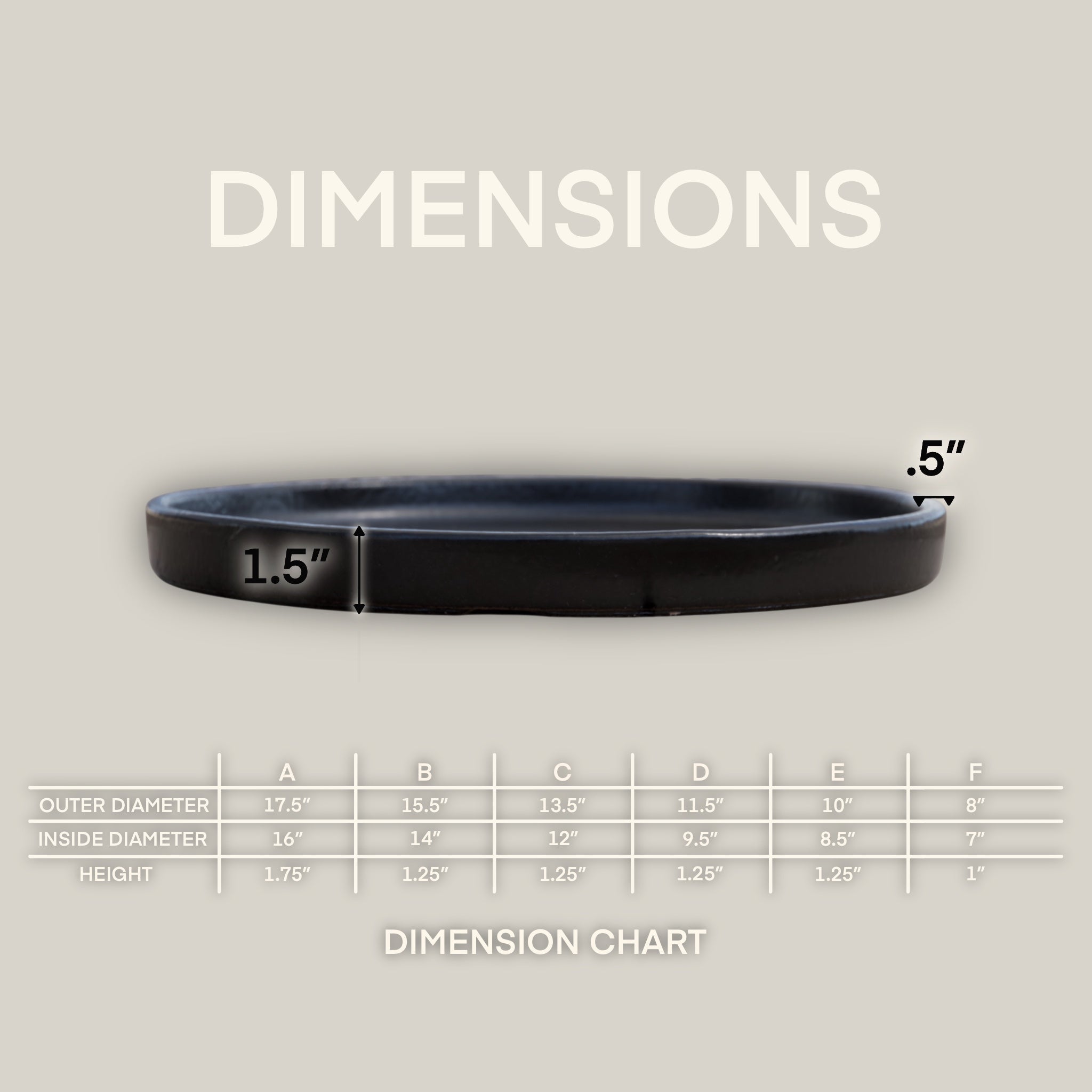 Side view of Round black ceramic plant saucer