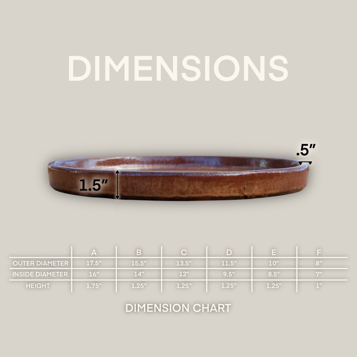 3125L9 - Round | Oxide - Ceramic Clay Pot Saucers (8"-17.5")