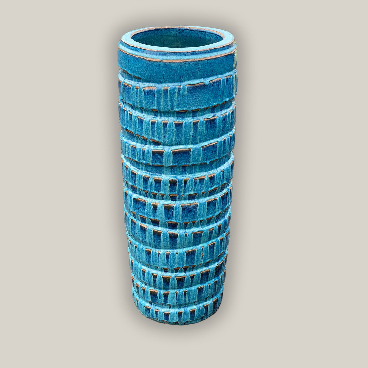 8403N66 - Antique Marble Green Striped Cylinder Ceramic Planter