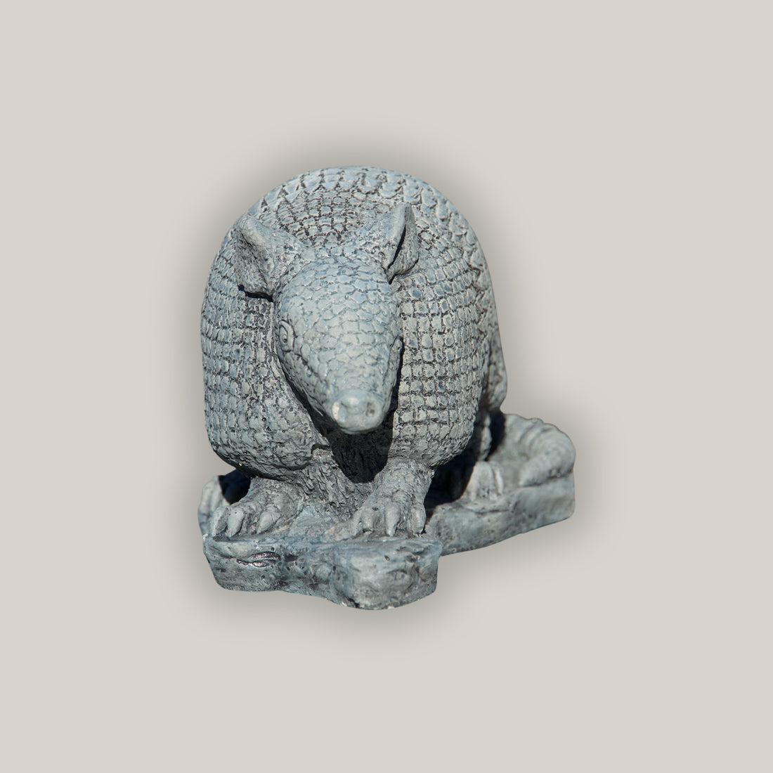 Front view of Silver Armadillo statue décor