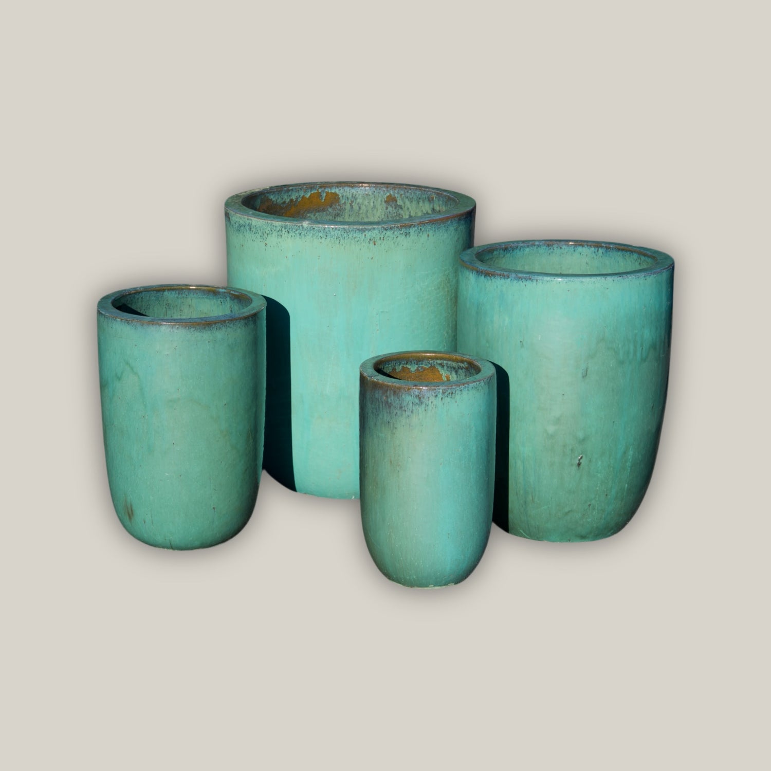 Set of 4 Aqua tall tapered u ceramic planter