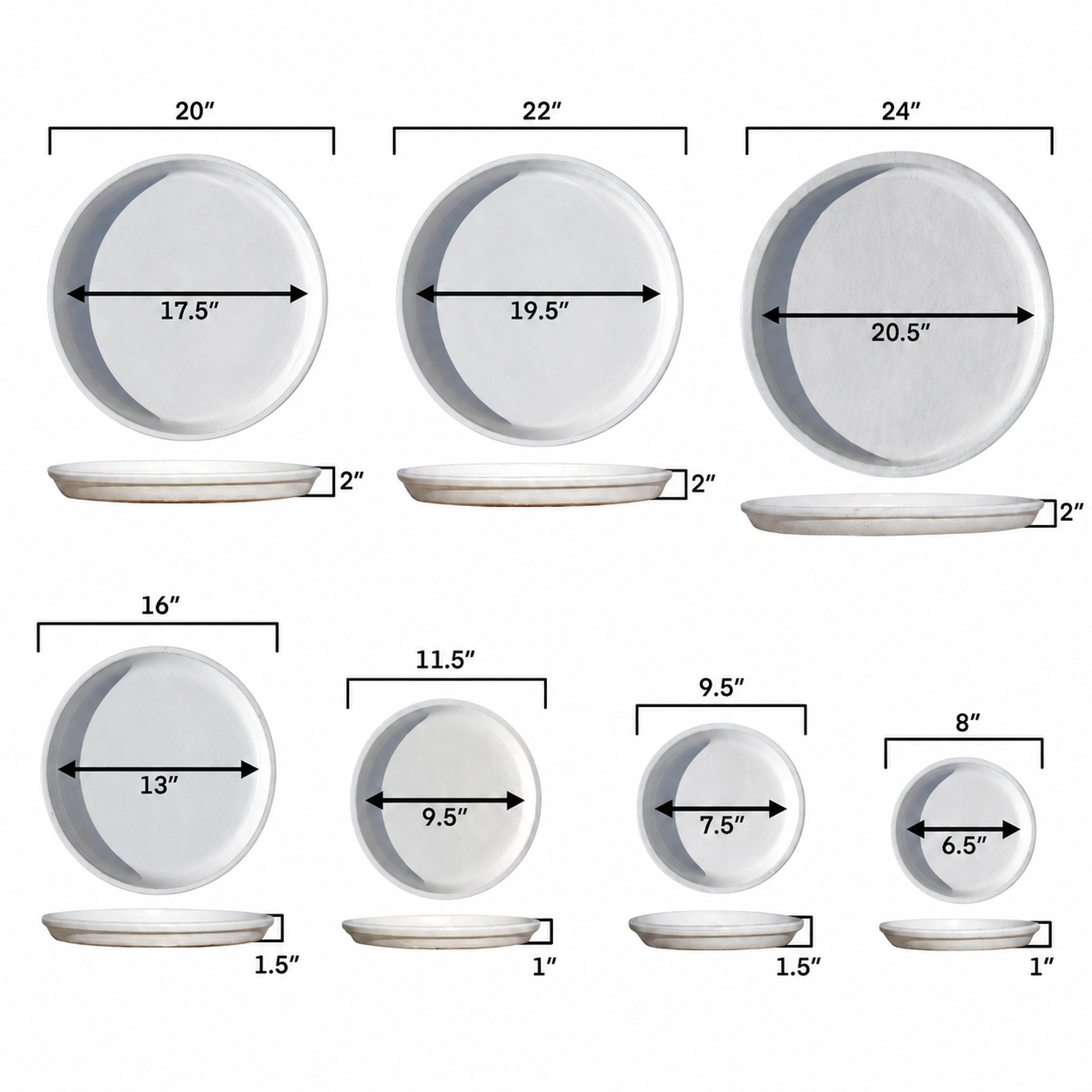 Round Green Avocado Ceramic Plant Saucer size chart