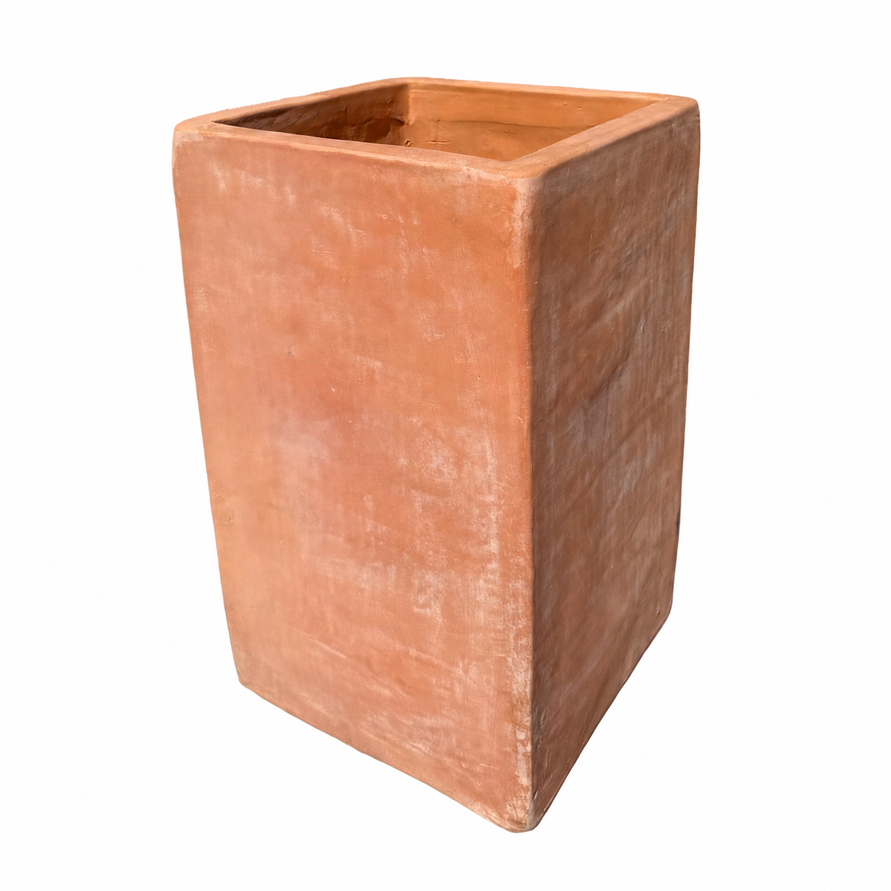 A terracotta rectangular planter with a rustic, textured finish, shown on a plain white background.