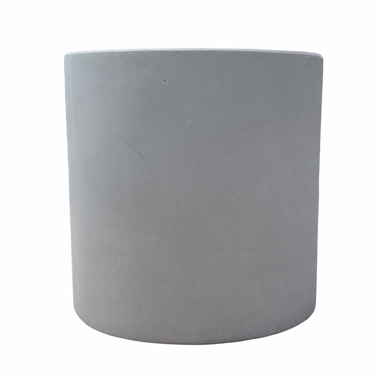 A minimalist, cylindrical fiberstone planter in a solid light gray color, shown from a front-facing perspective against a clean white background.