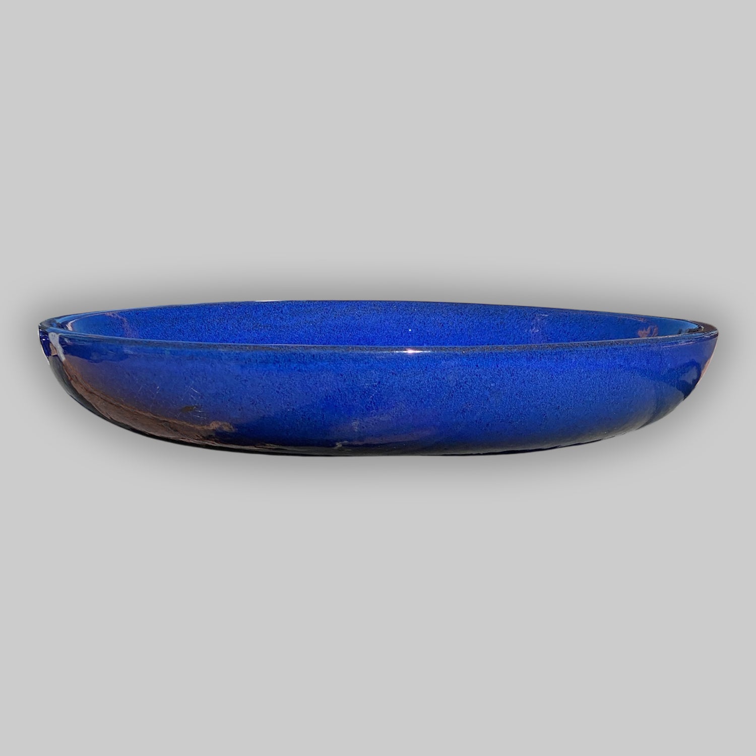Blue ceramic birdbath bowl with hand-glazed finish
